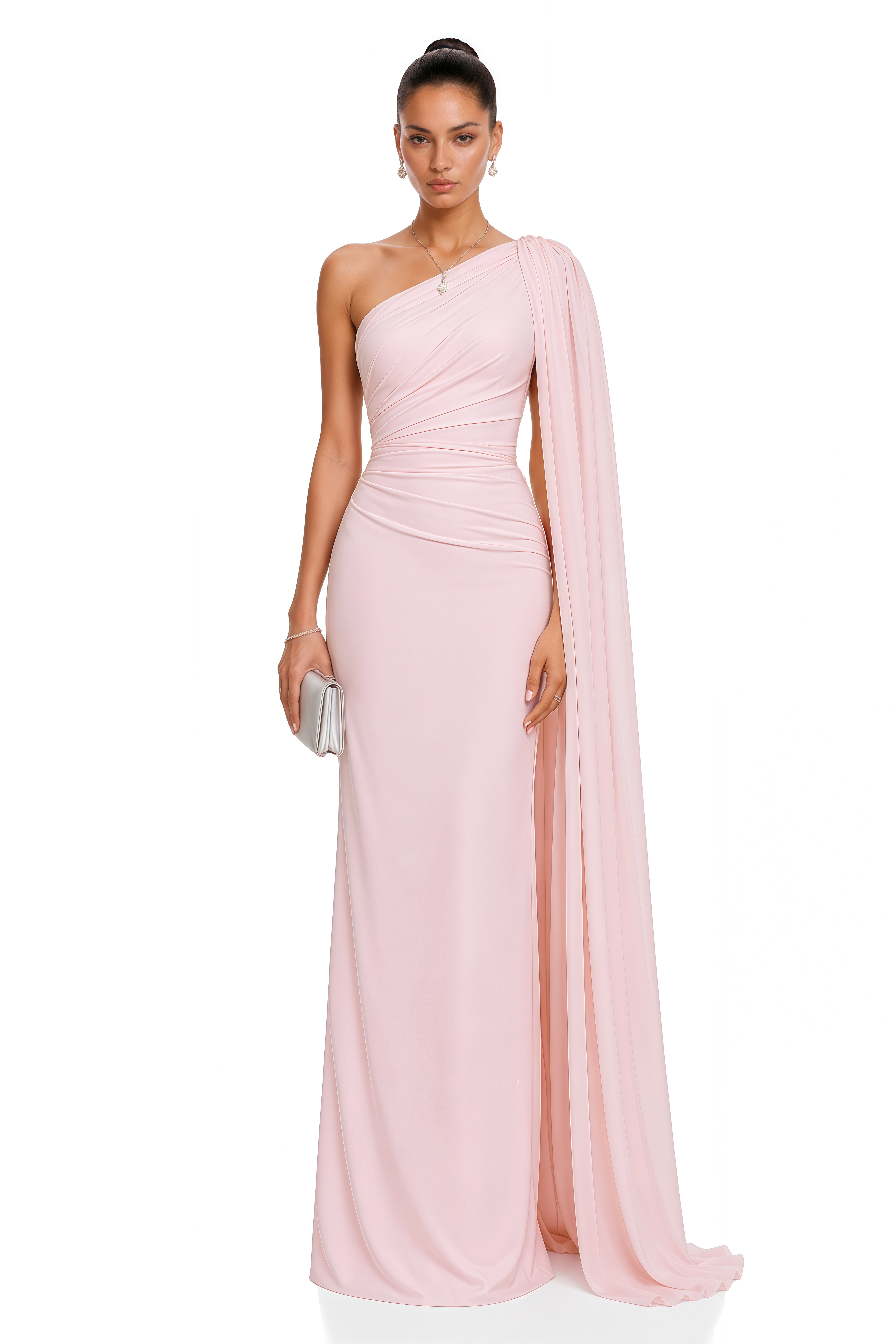 Kailany Pink One-Shoulder Draped Maxi Dress