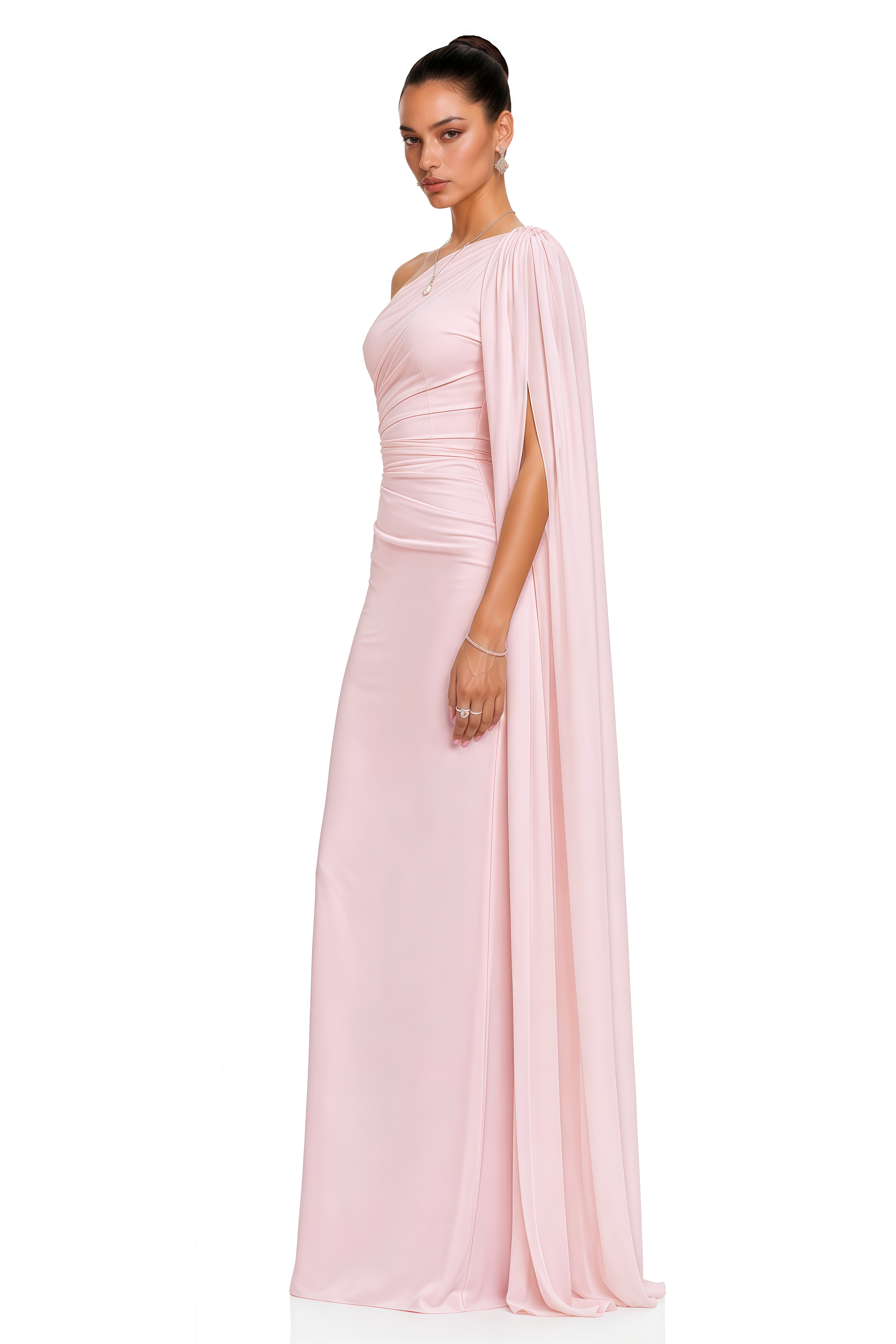 Kailany Pink One-Shoulder Draped Maxi Dress