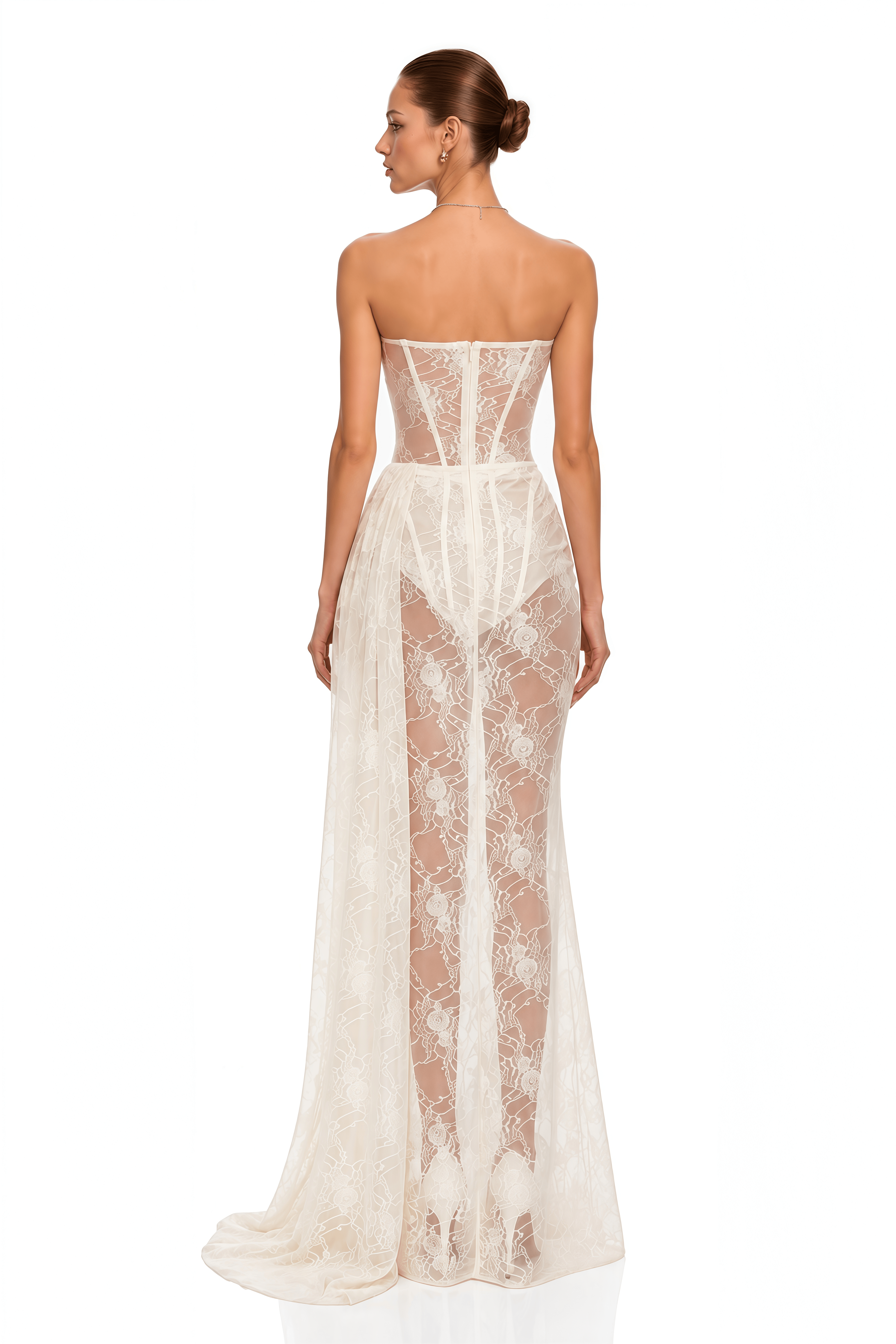 Kalaya White Corset Lace Sheer Maxi Dress