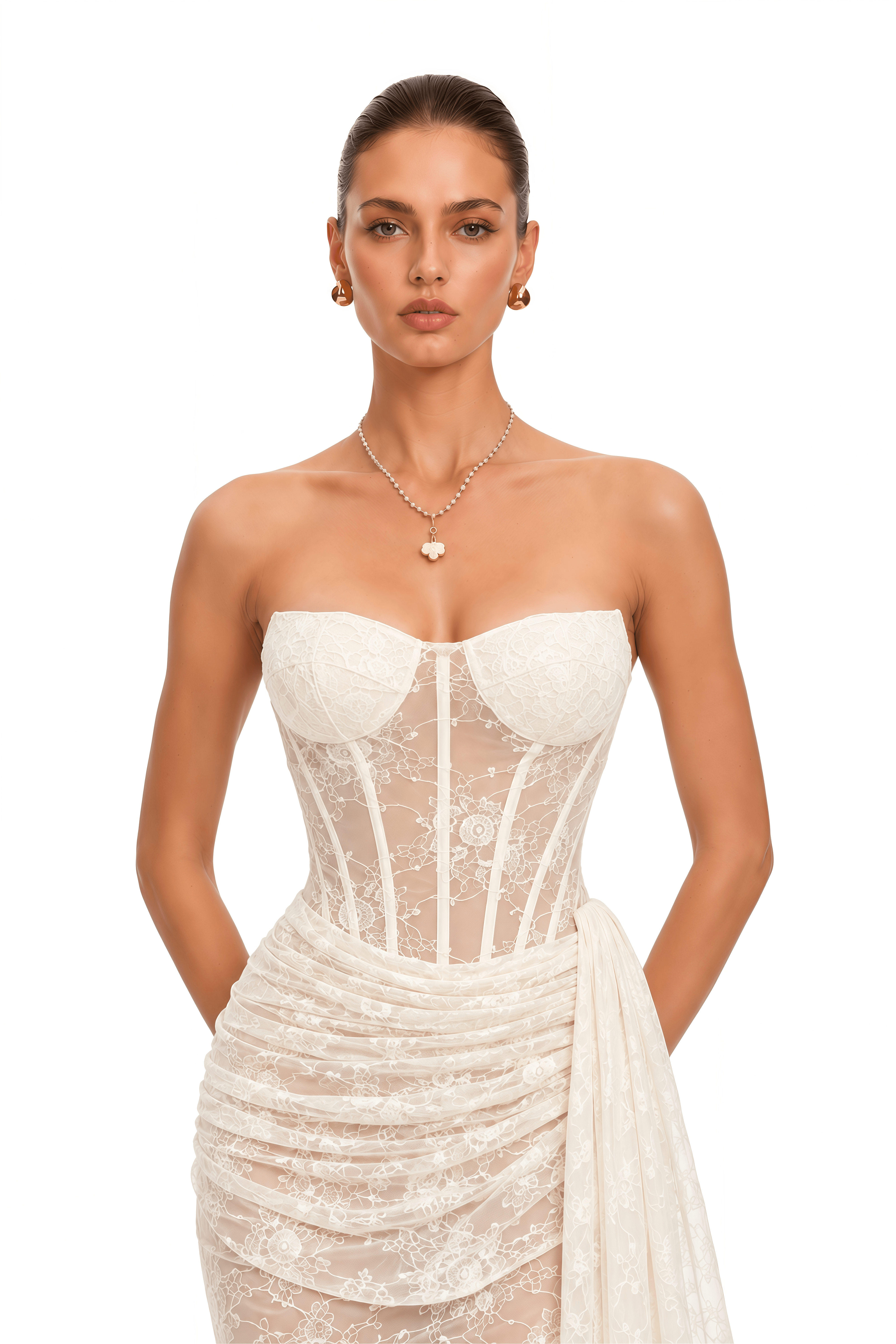 Kalaya White Corset Lace Sheer Maxi Dress