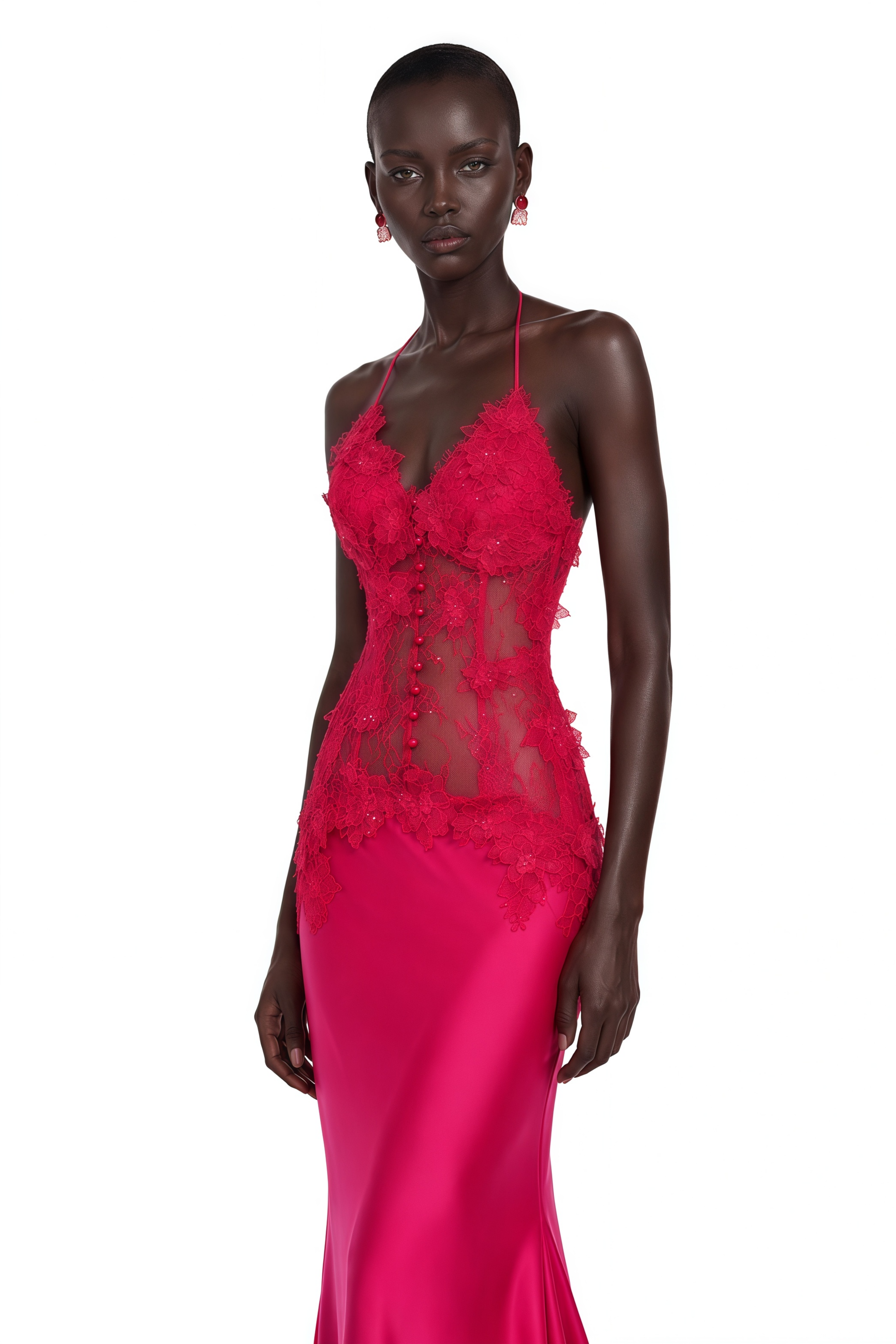 Kallie Fuchsia Lace Halterneck Maxi Dress