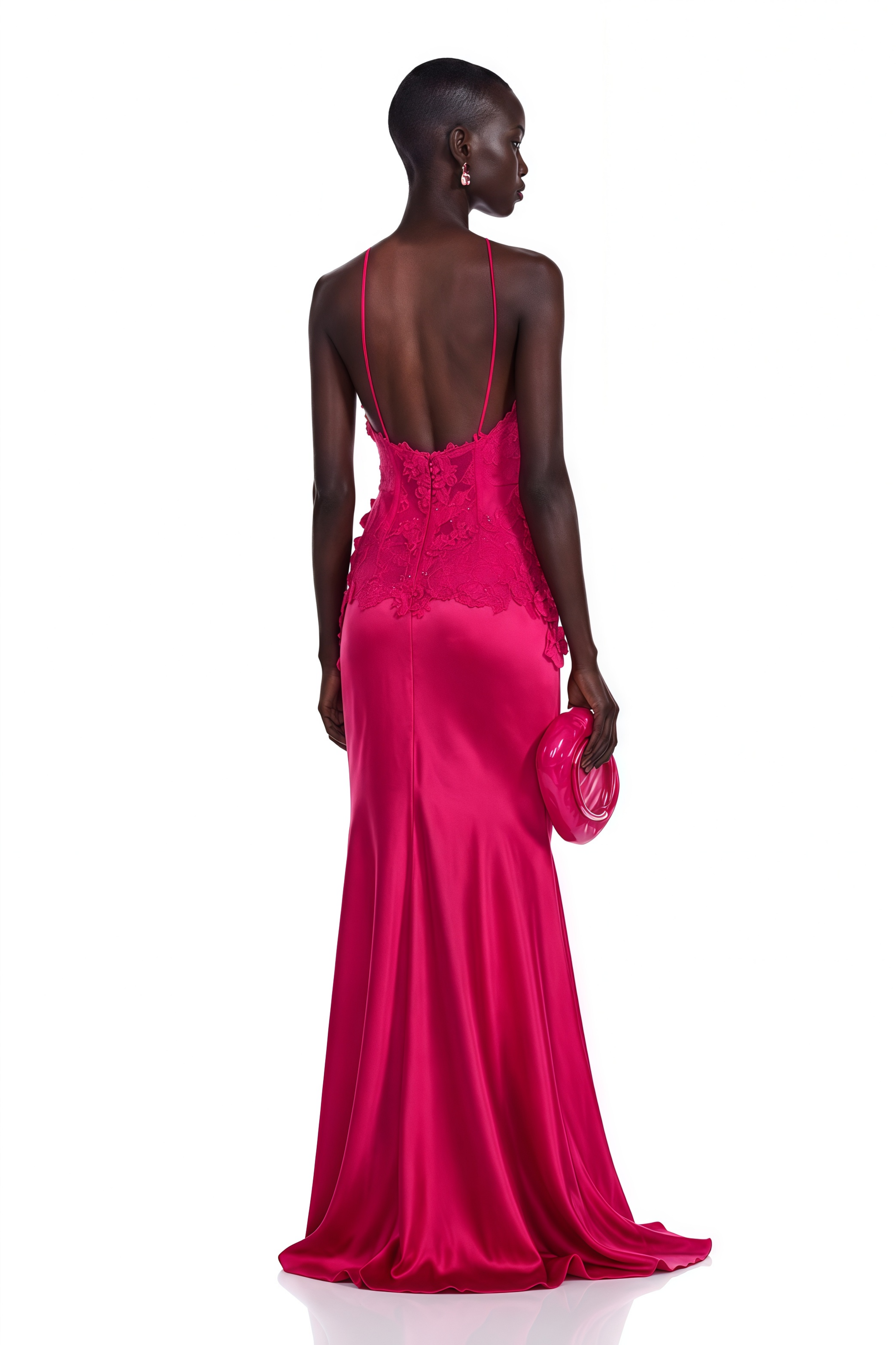 Kallie Fuchsia Lace Halterneck Maxi Dress