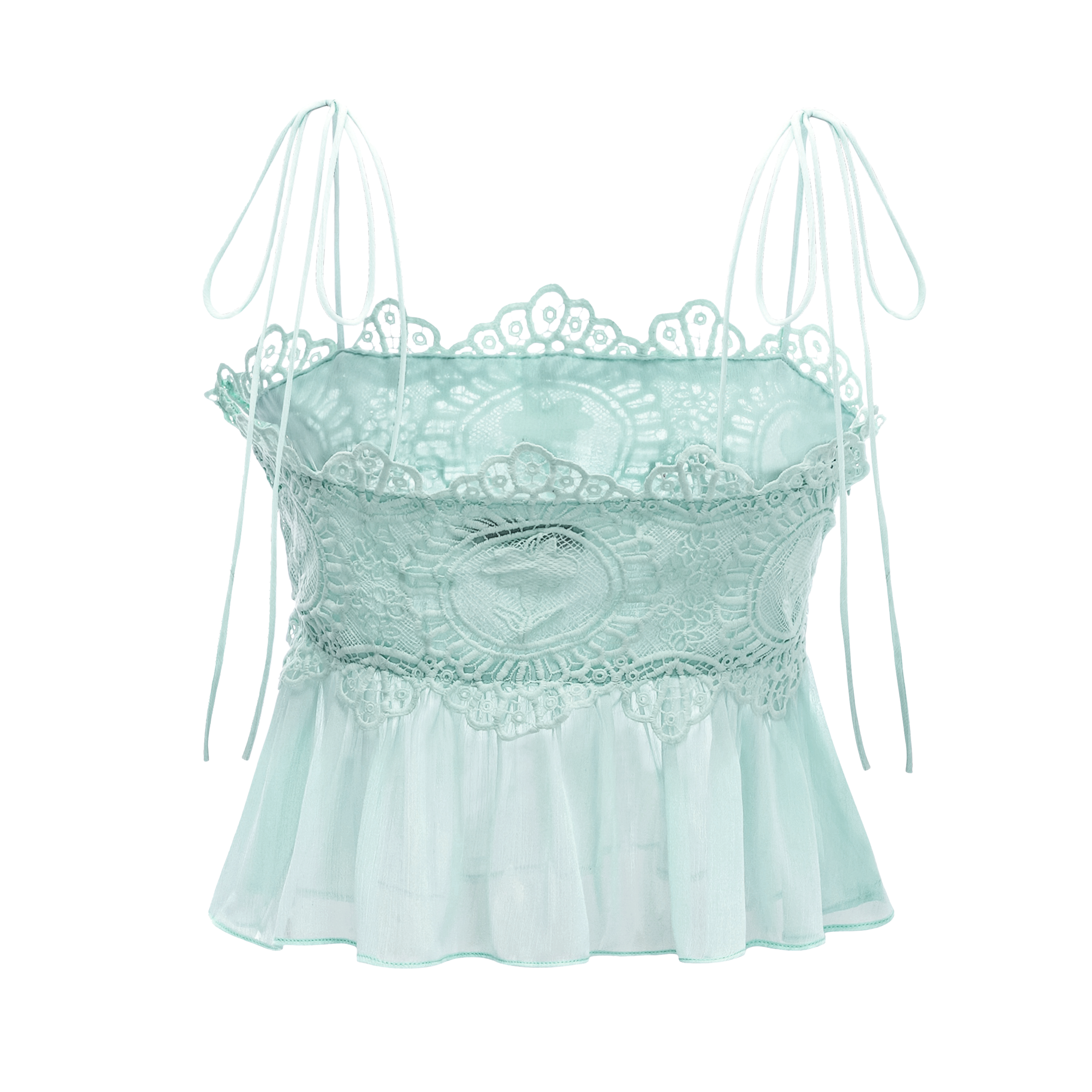 Kamila Mint Green Lace Trim Ruched Top & Trouser Set