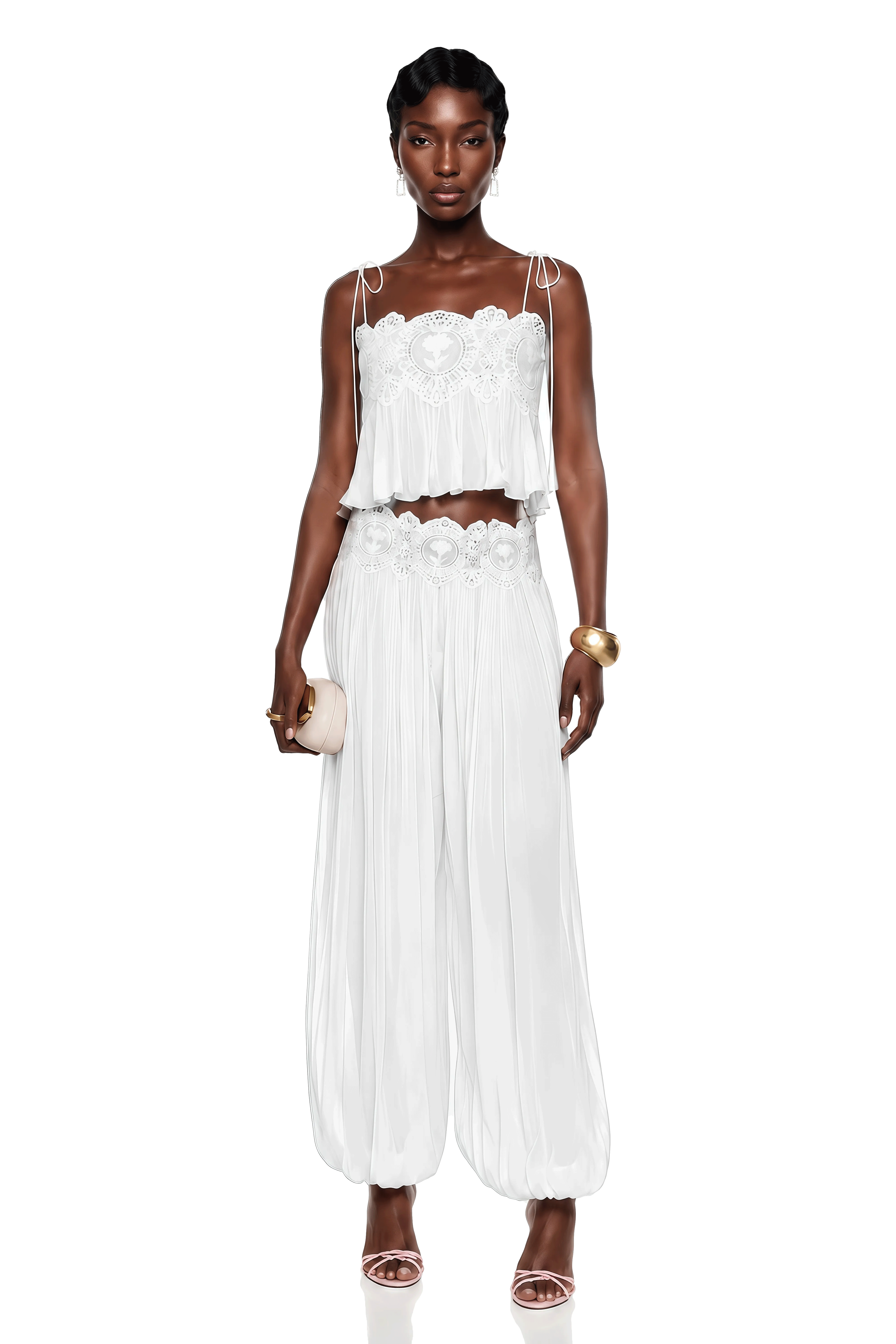 Kamila Pink Lace Trim Ruched Top & Trouser Set – Miss Rosier
