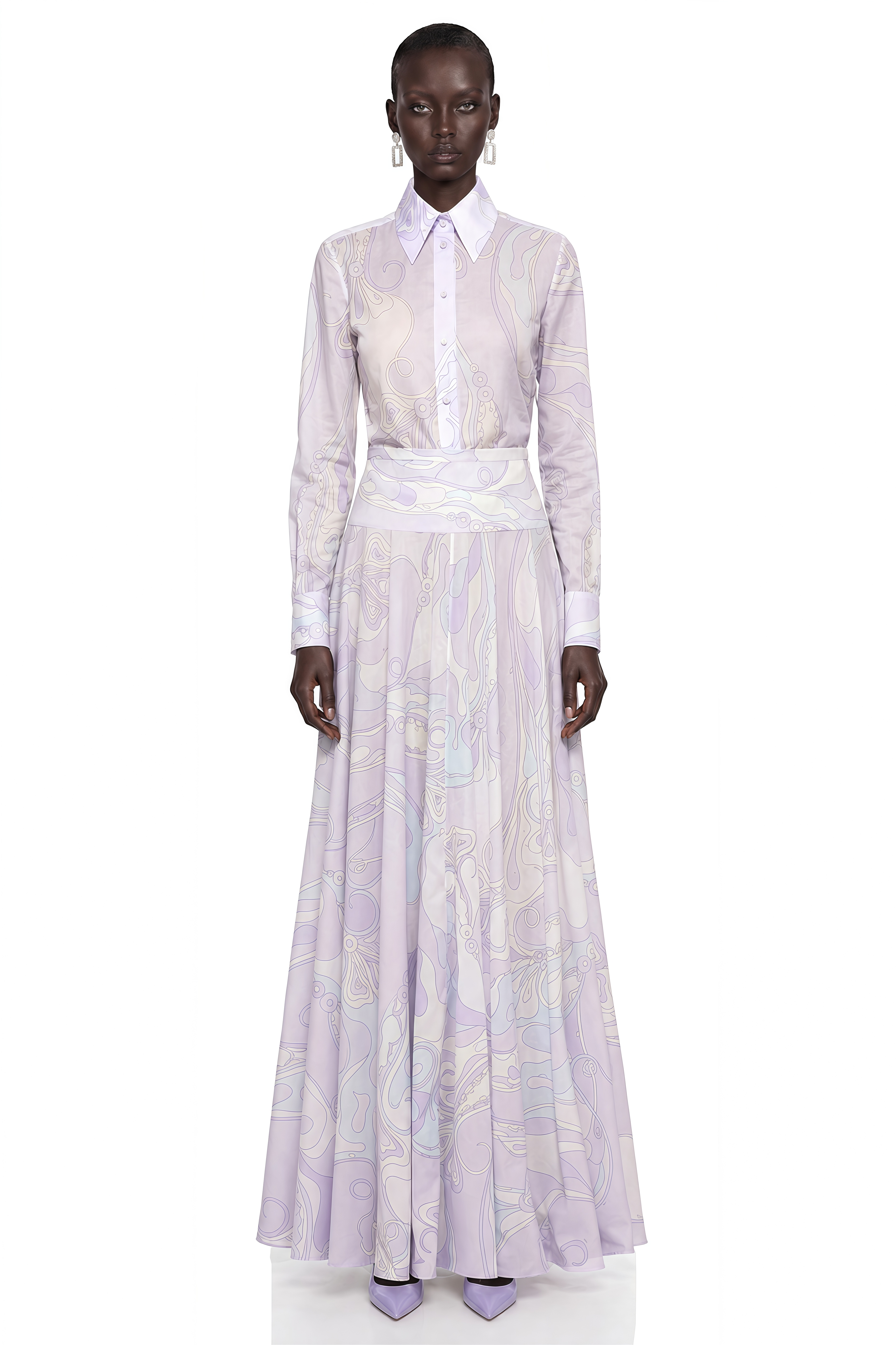 Kamiyah Purple Abstract Print Shirt Top & Maxi Skirt Set