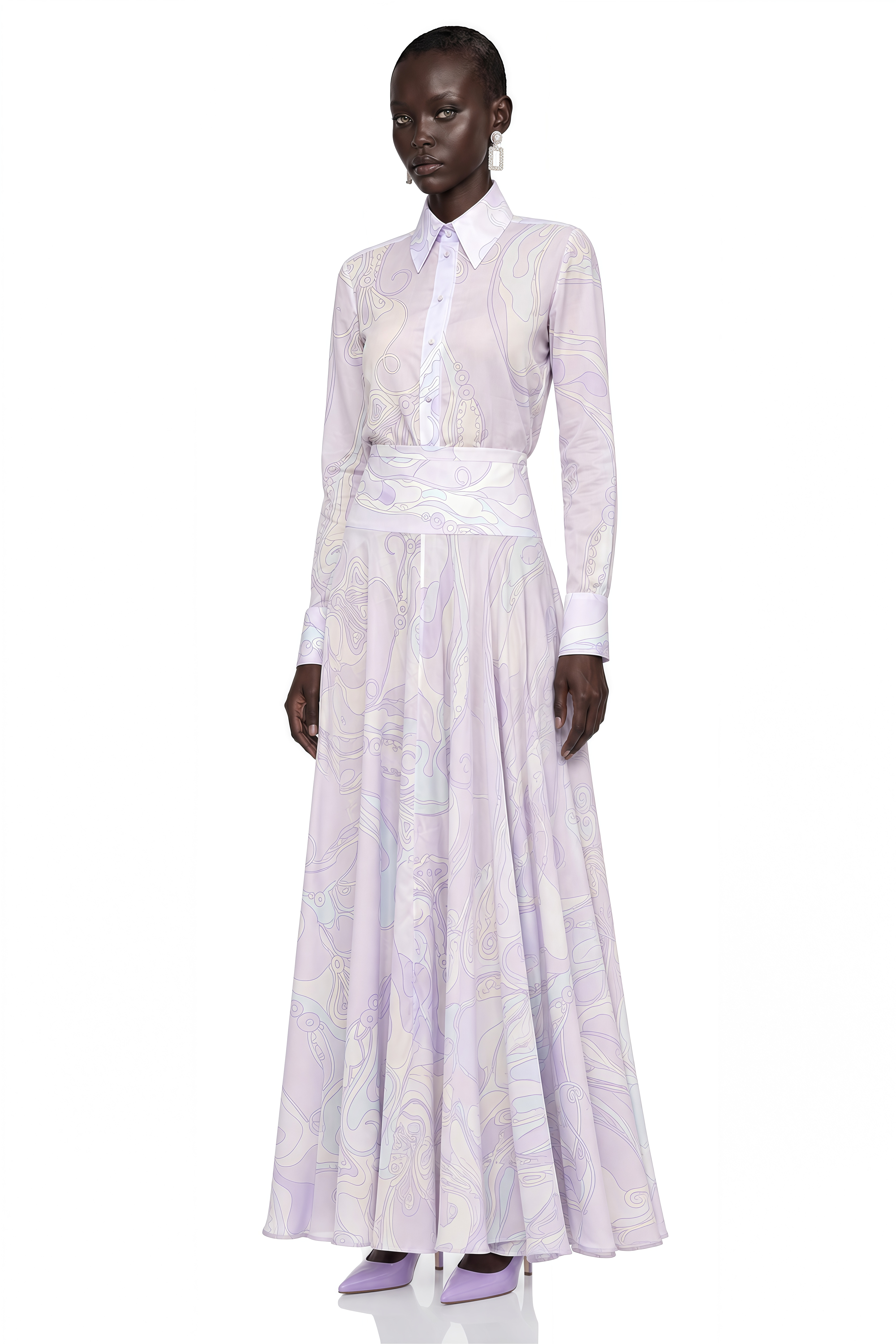 Kamiyah Purple Abstract Print Shirt Top & Maxi Skirt Set