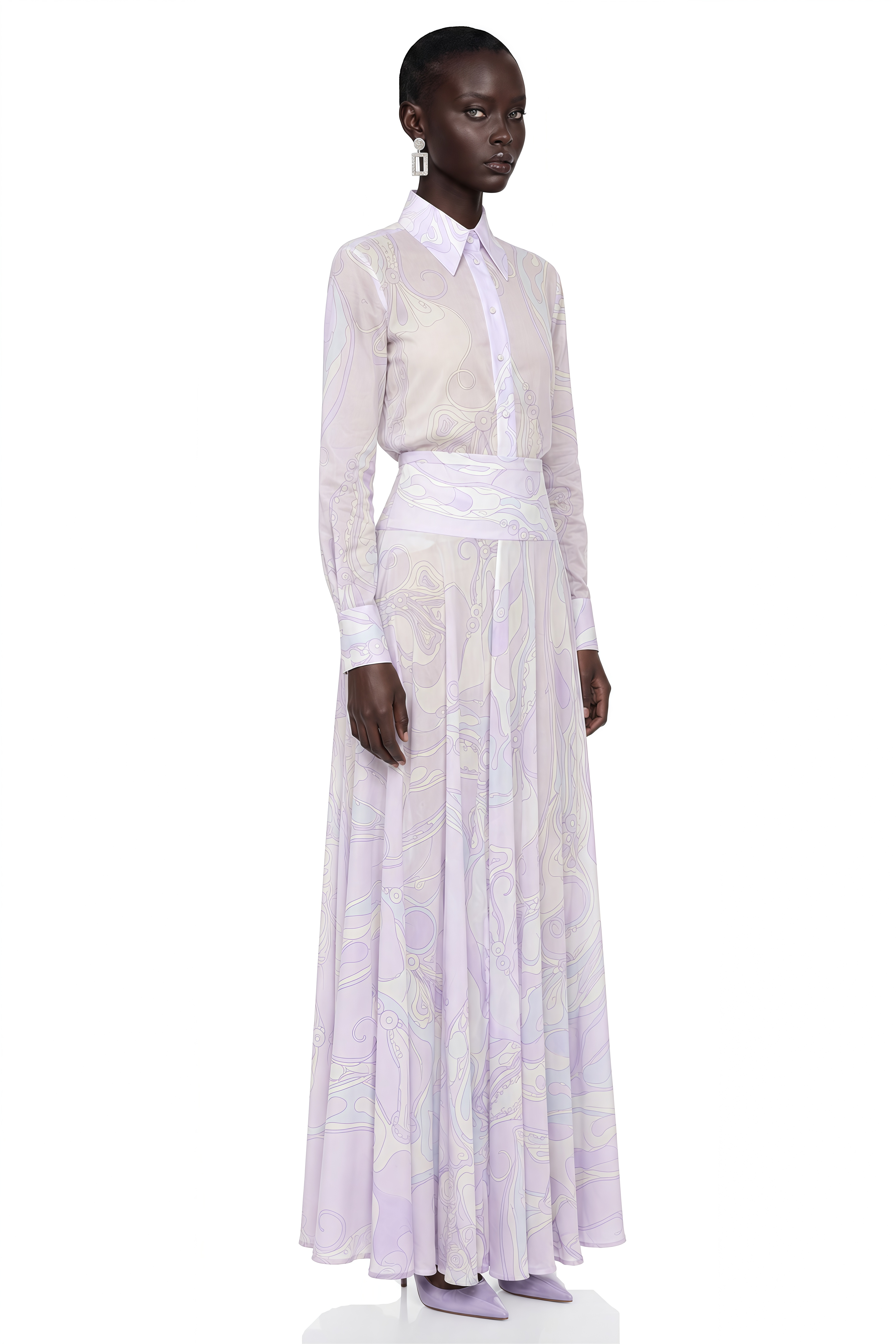 Kamiyah Purple Abstract Print Shirt Top & Maxi Skirt Set