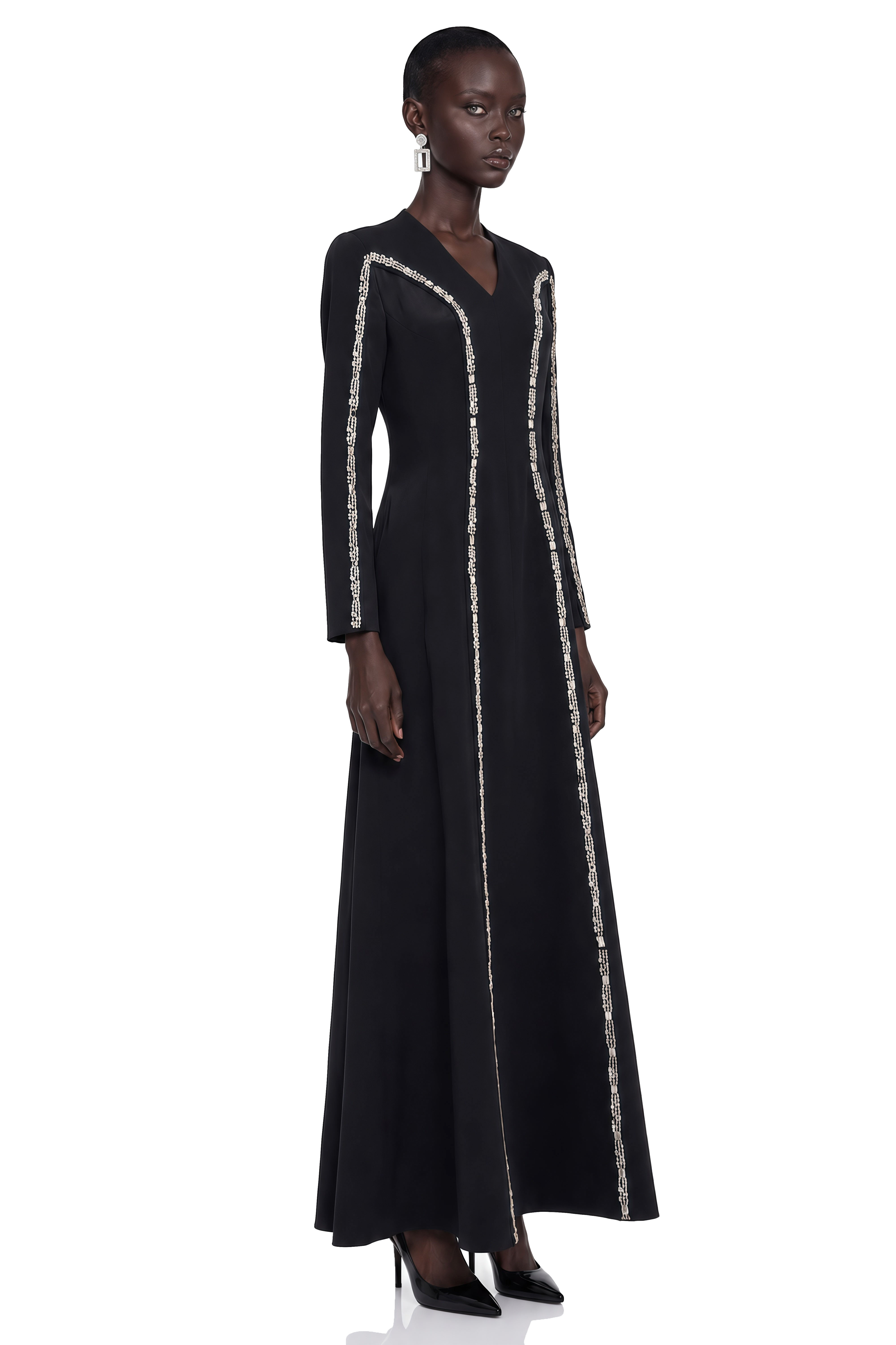 Karamea Black Rhinestone V-Neck Maxi Dress
