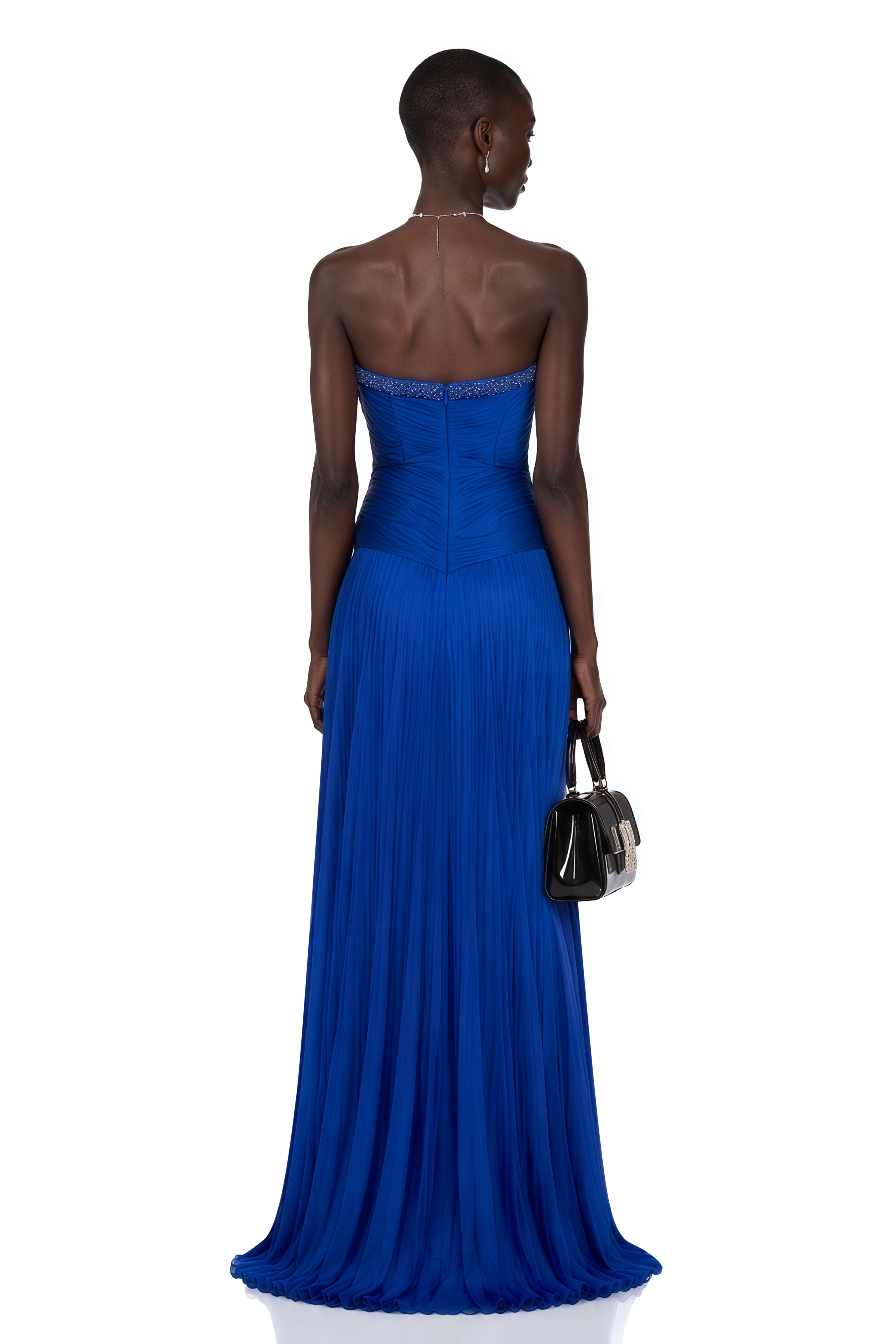 Kassandra Blue Rhinestone Pleated Maxi Dress