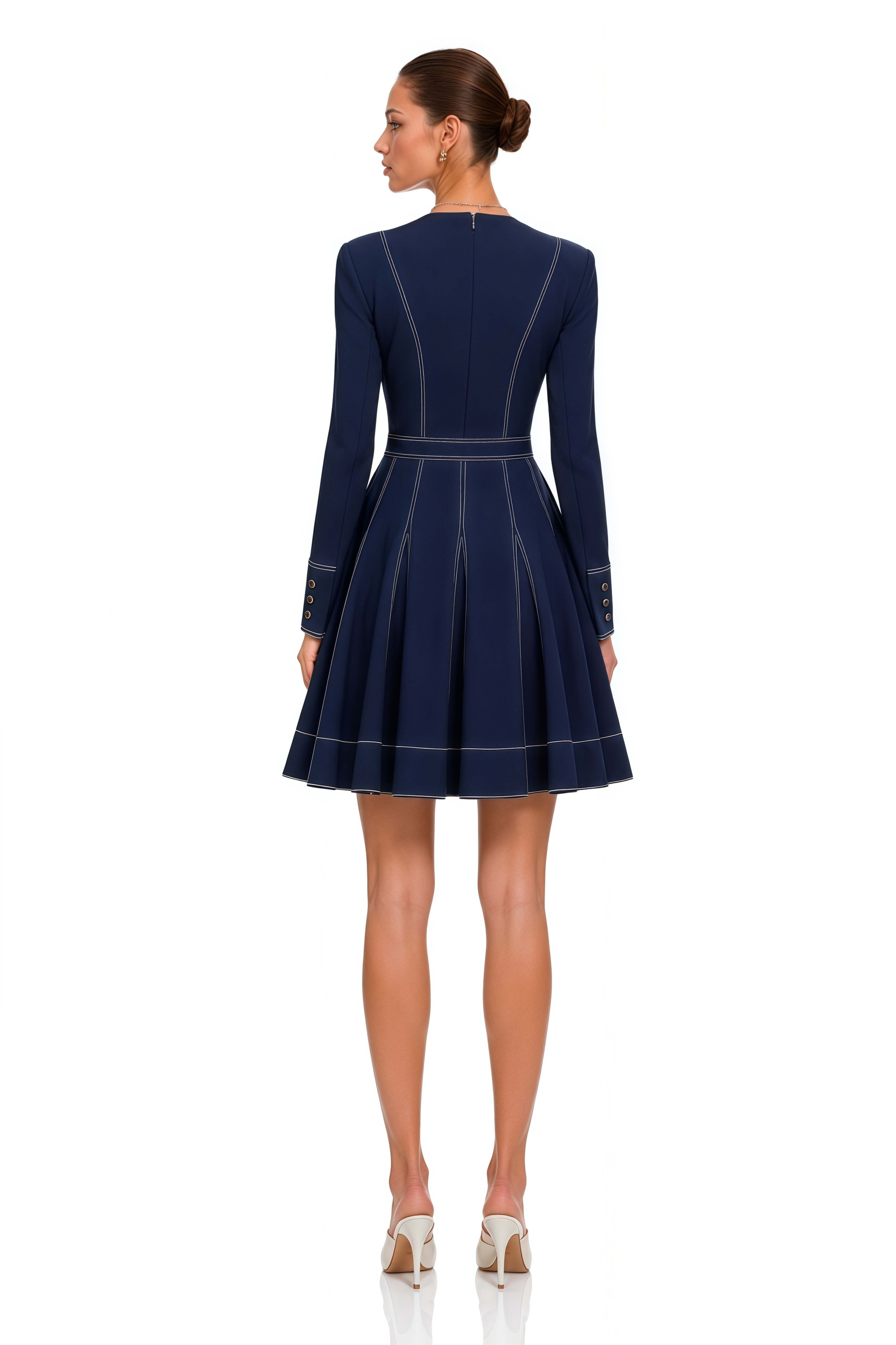 Katarina Navy Blue Flared Mini Dress with Floral Collar