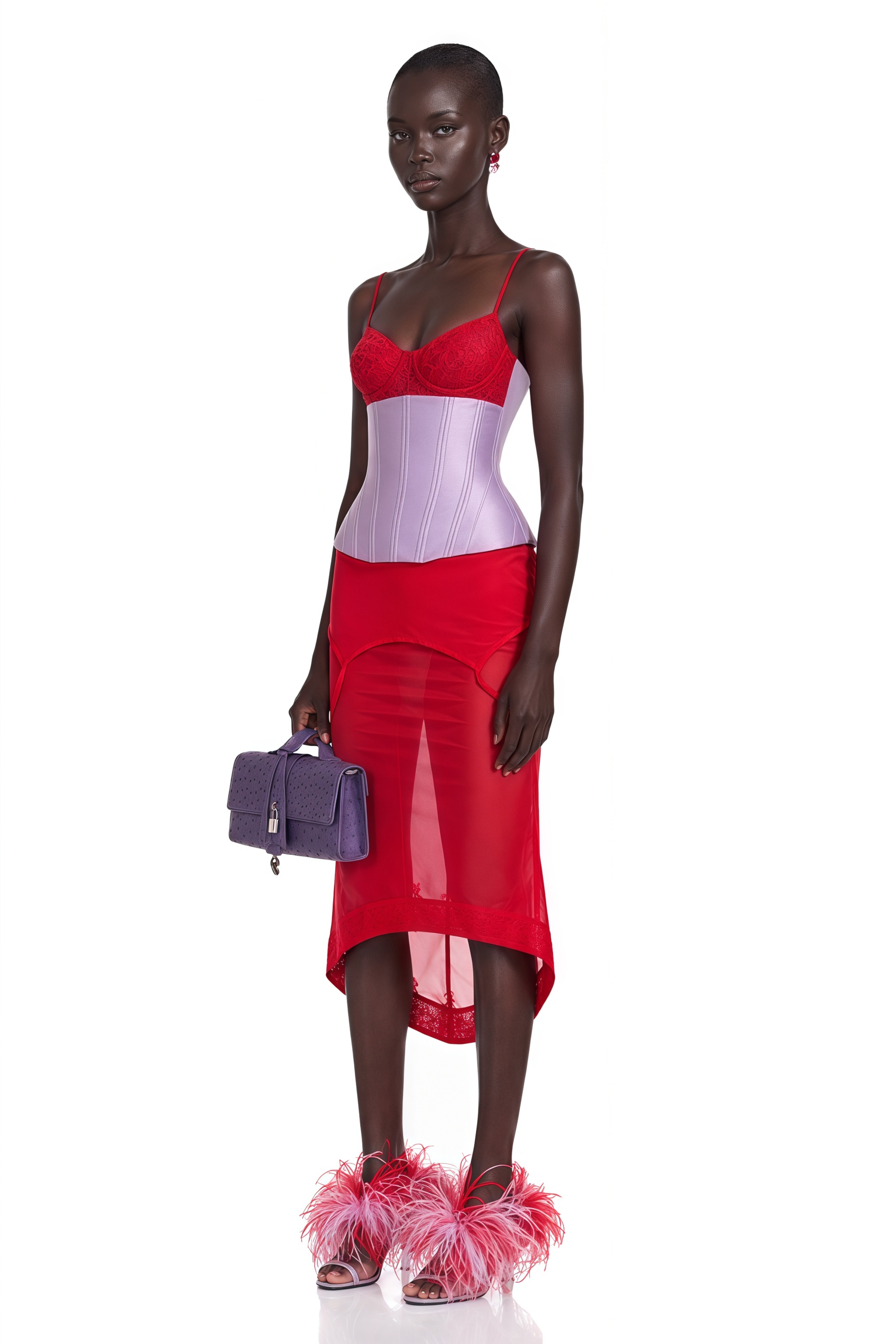 Katell Red Corset Top & Midi Skirt Set