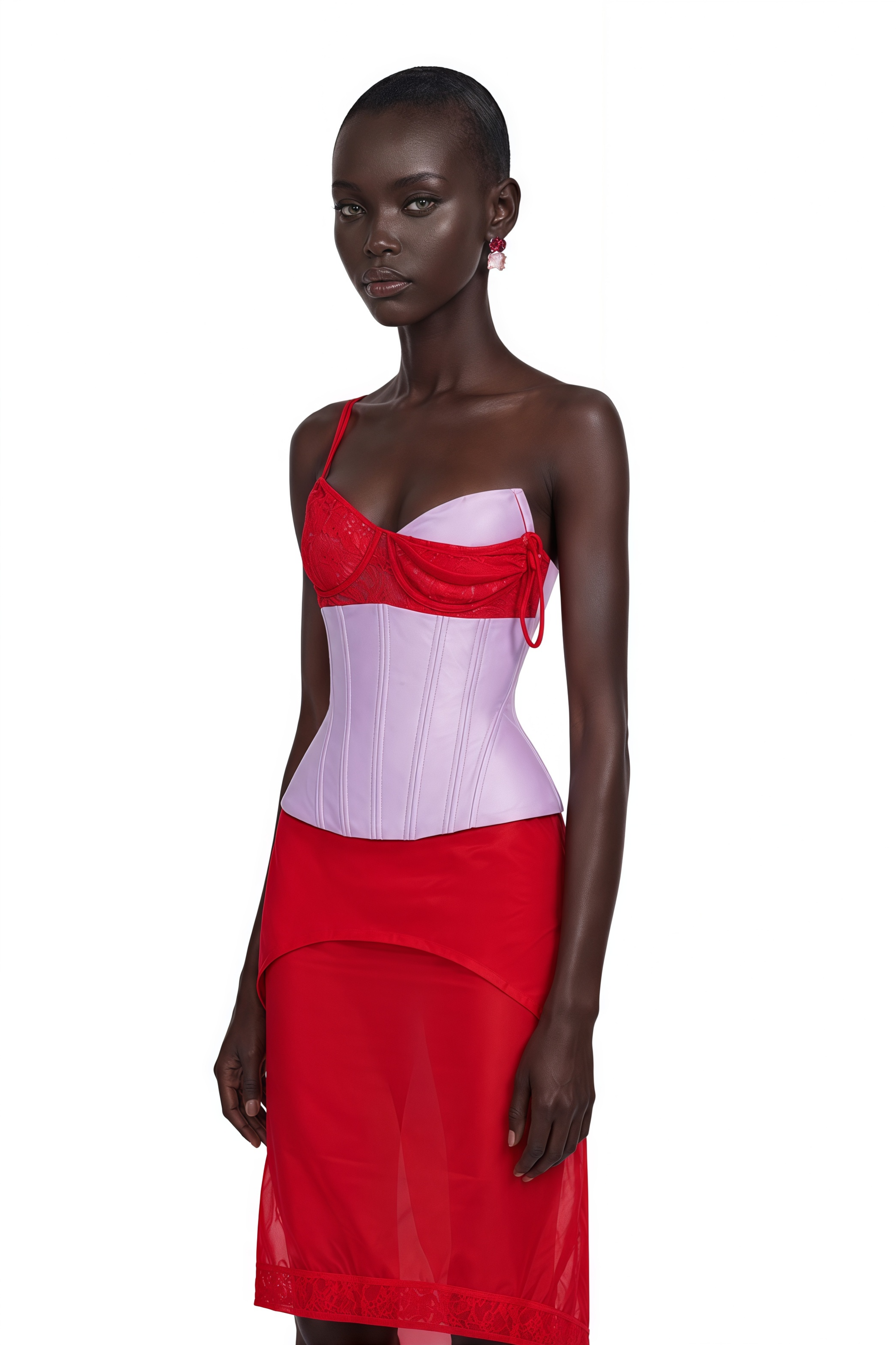 Katell Red Corset Top & Midi Skirt Set