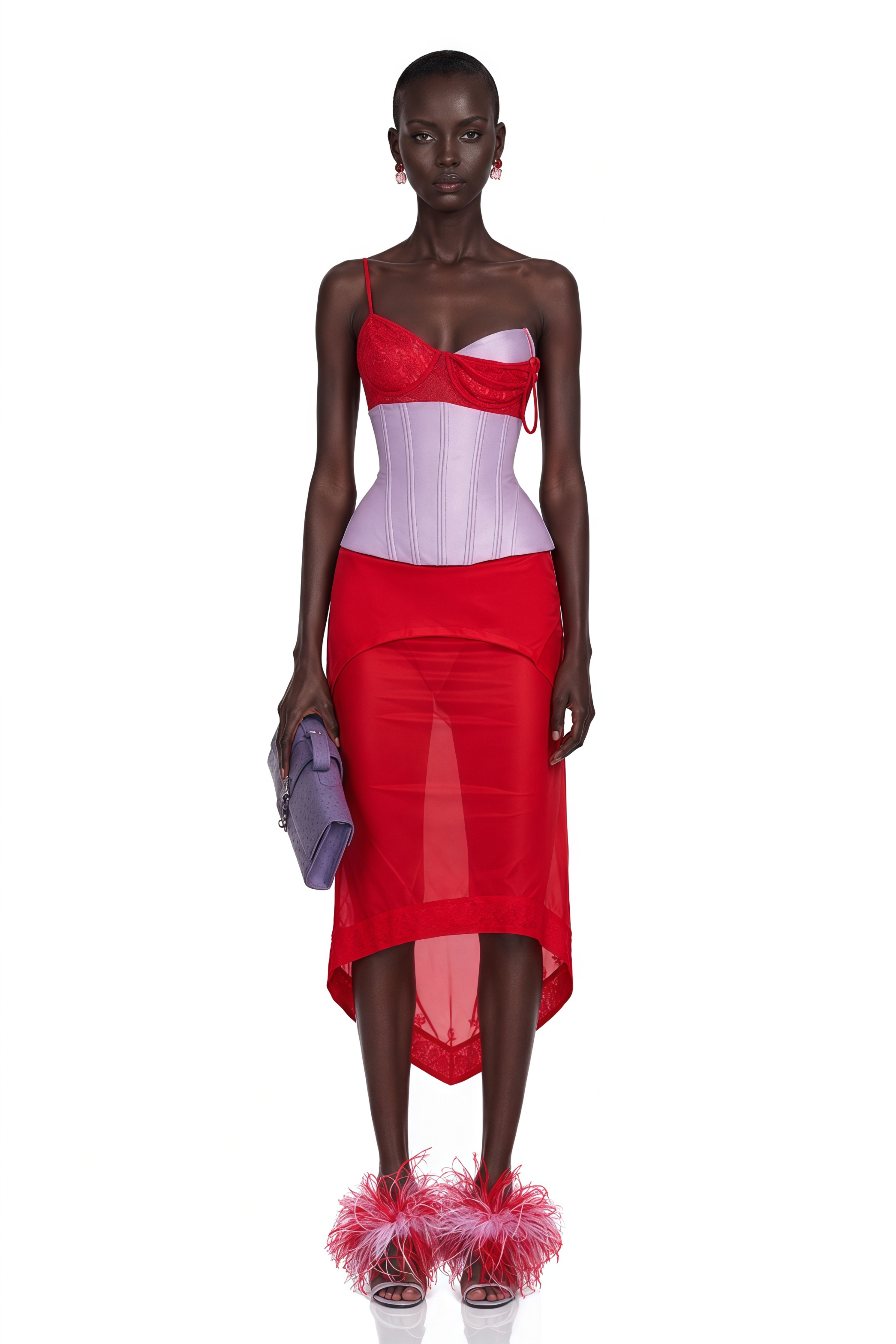 Katell Red Corset Top & Midi Skirt Set