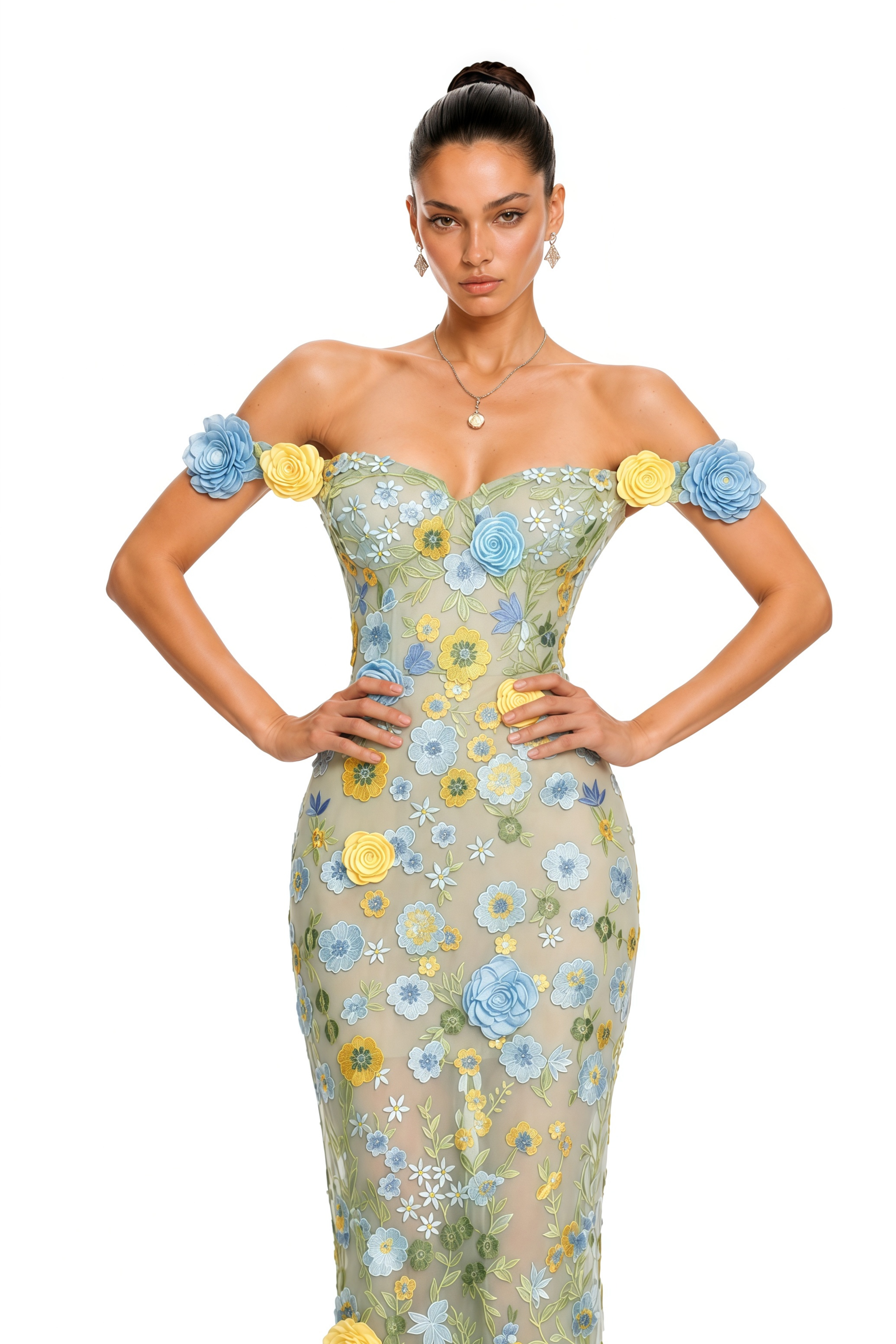 Katerina Green Floral Off-Shoulder Maxi Dress
