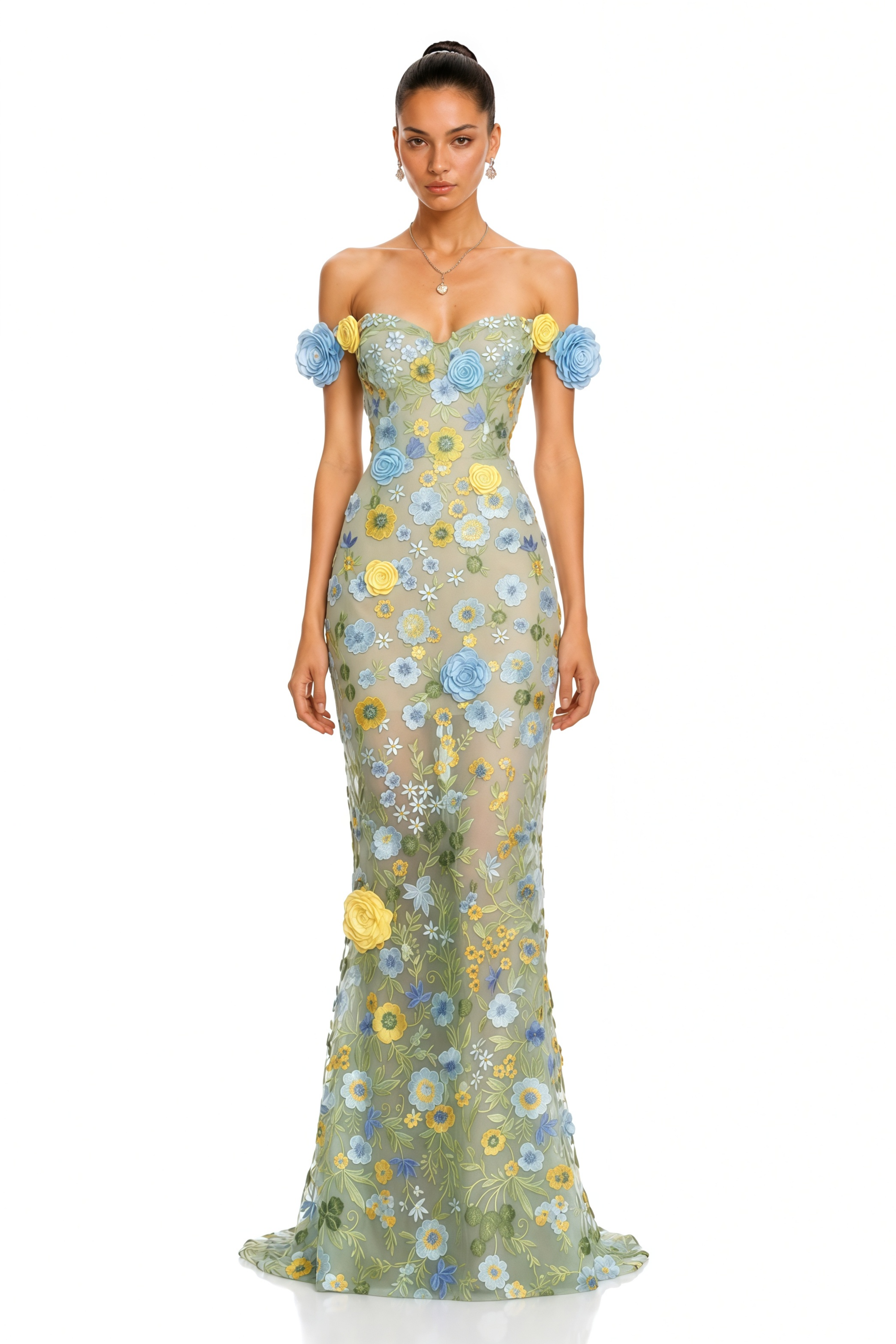 Katerina Green Floral Off-Shoulder Maxi Dress