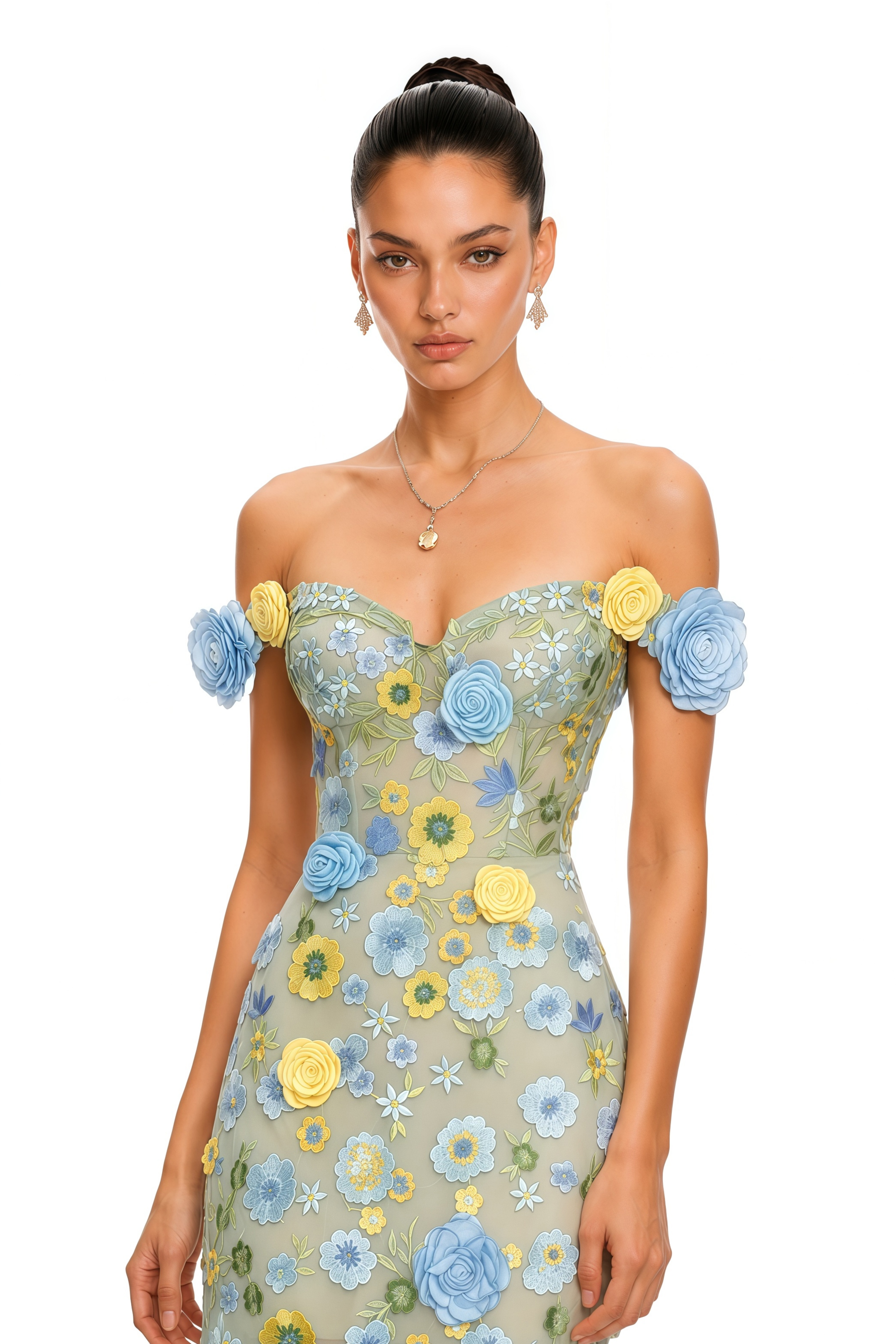Katerina Green Floral Off-Shoulder Maxi Dress