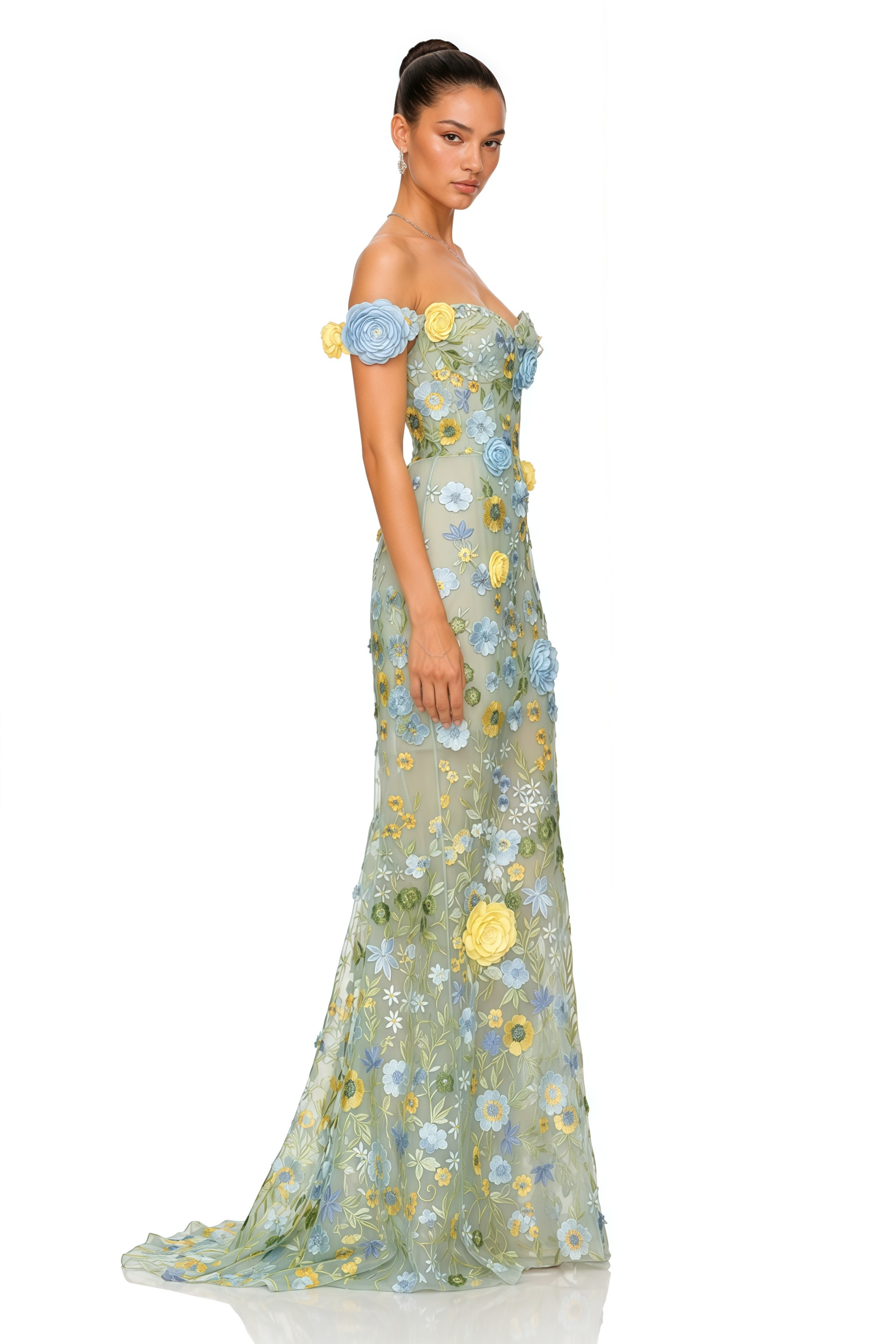 Katerina Green Floral Off-Shoulder Maxi Dress