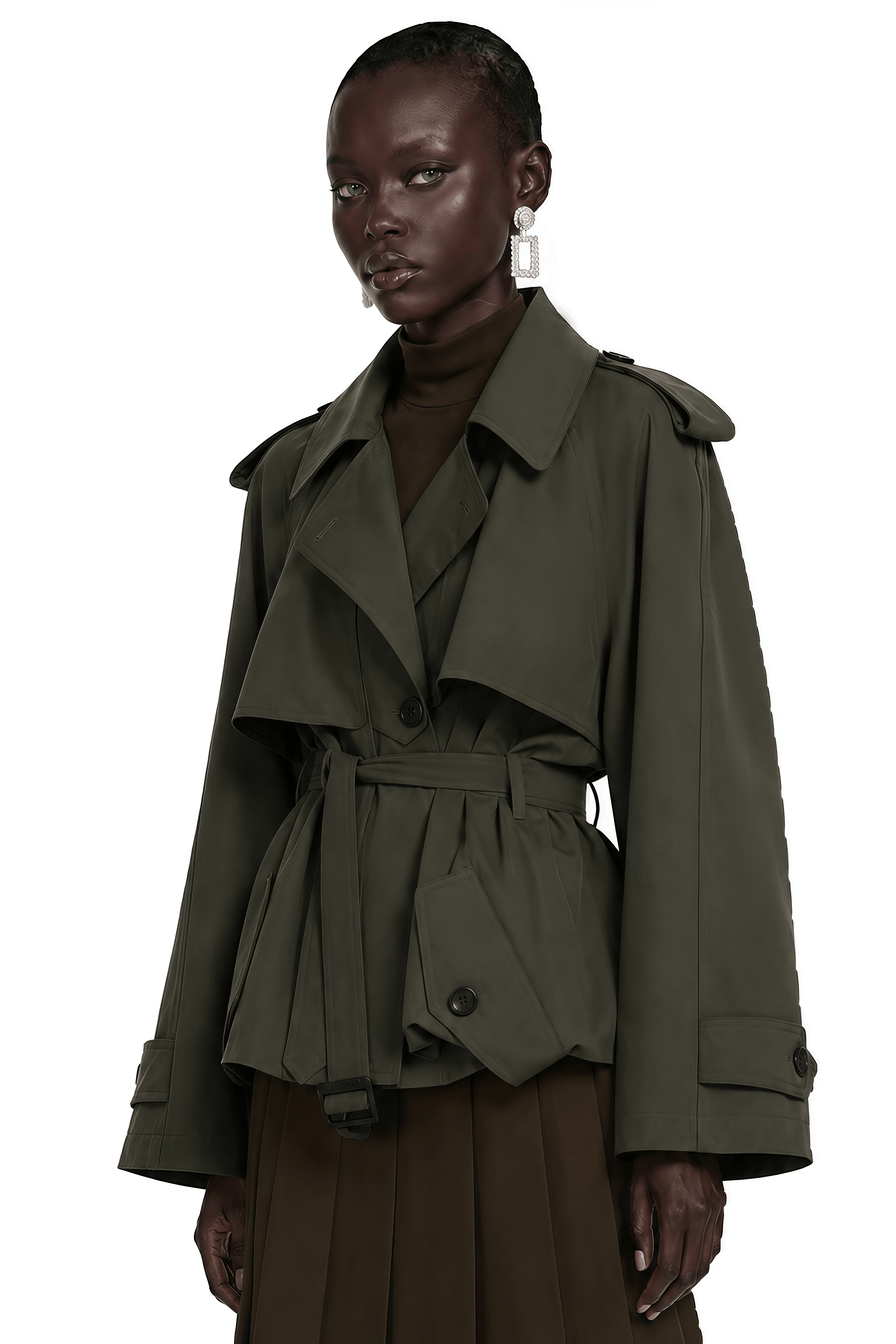 Kehlani Olive Ruffle Belted Jacket