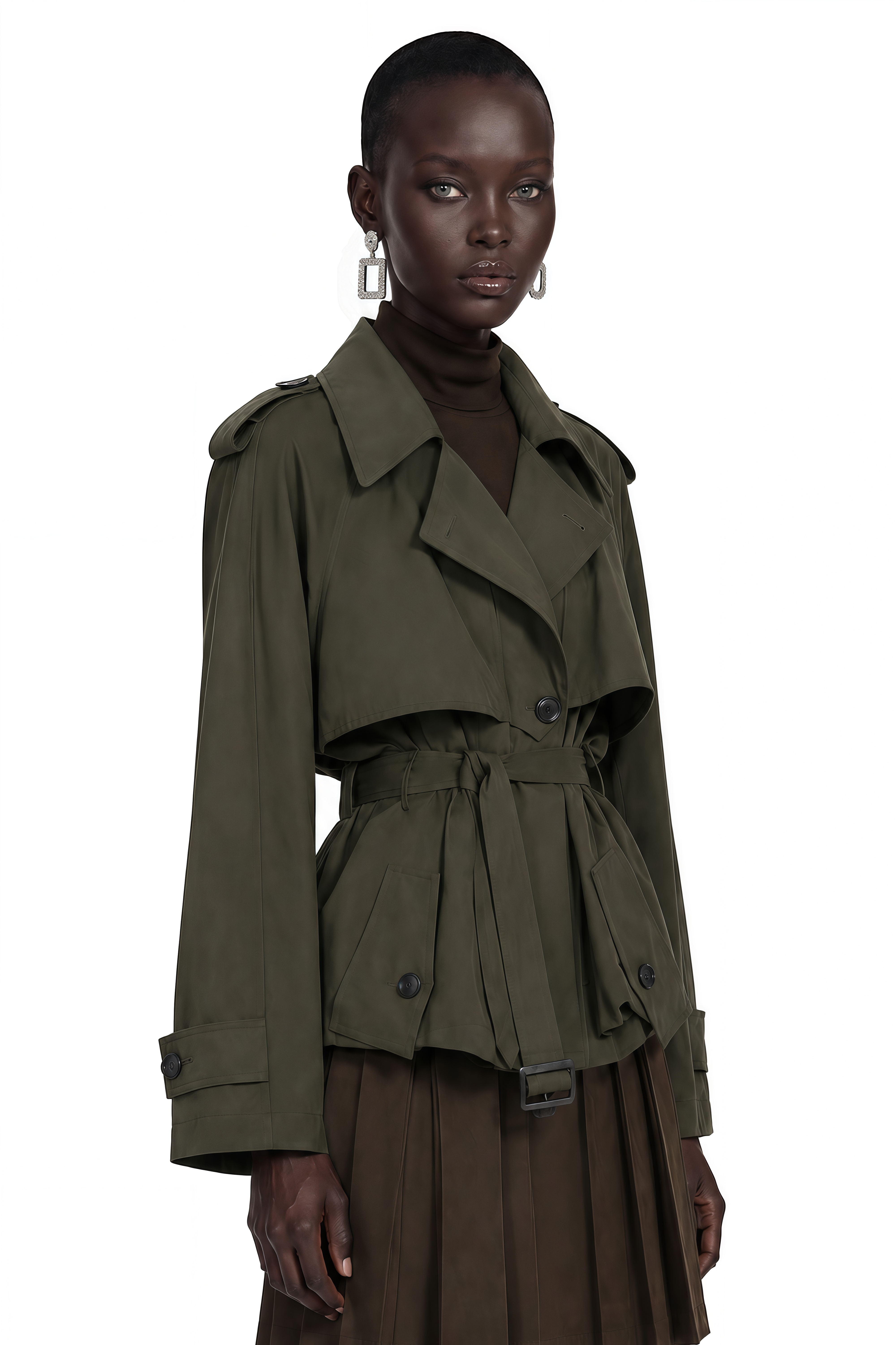 Kehlani Olive Ruffle Belted Jacket