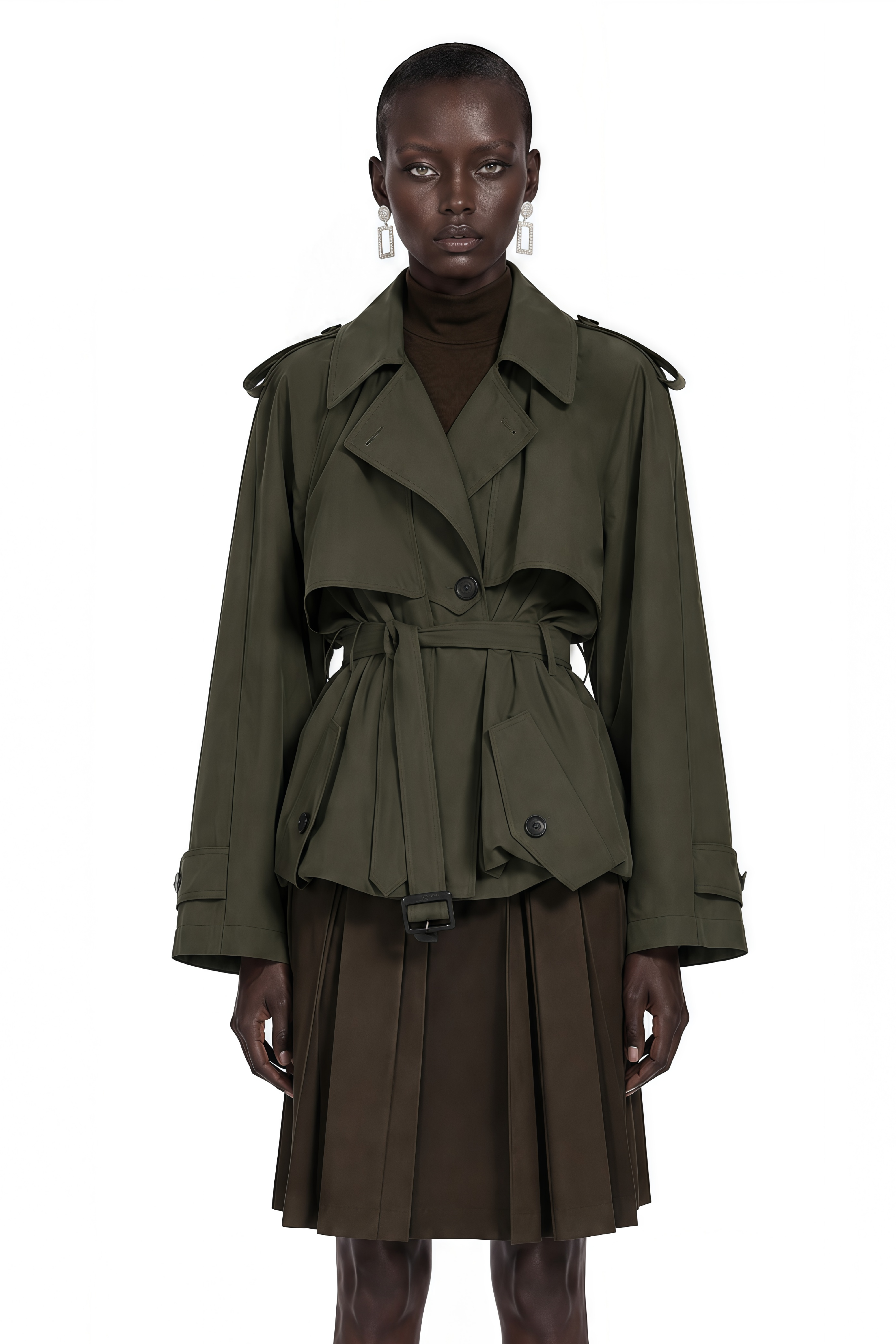 Kehlani Olive Ruffle Belted Jacket
