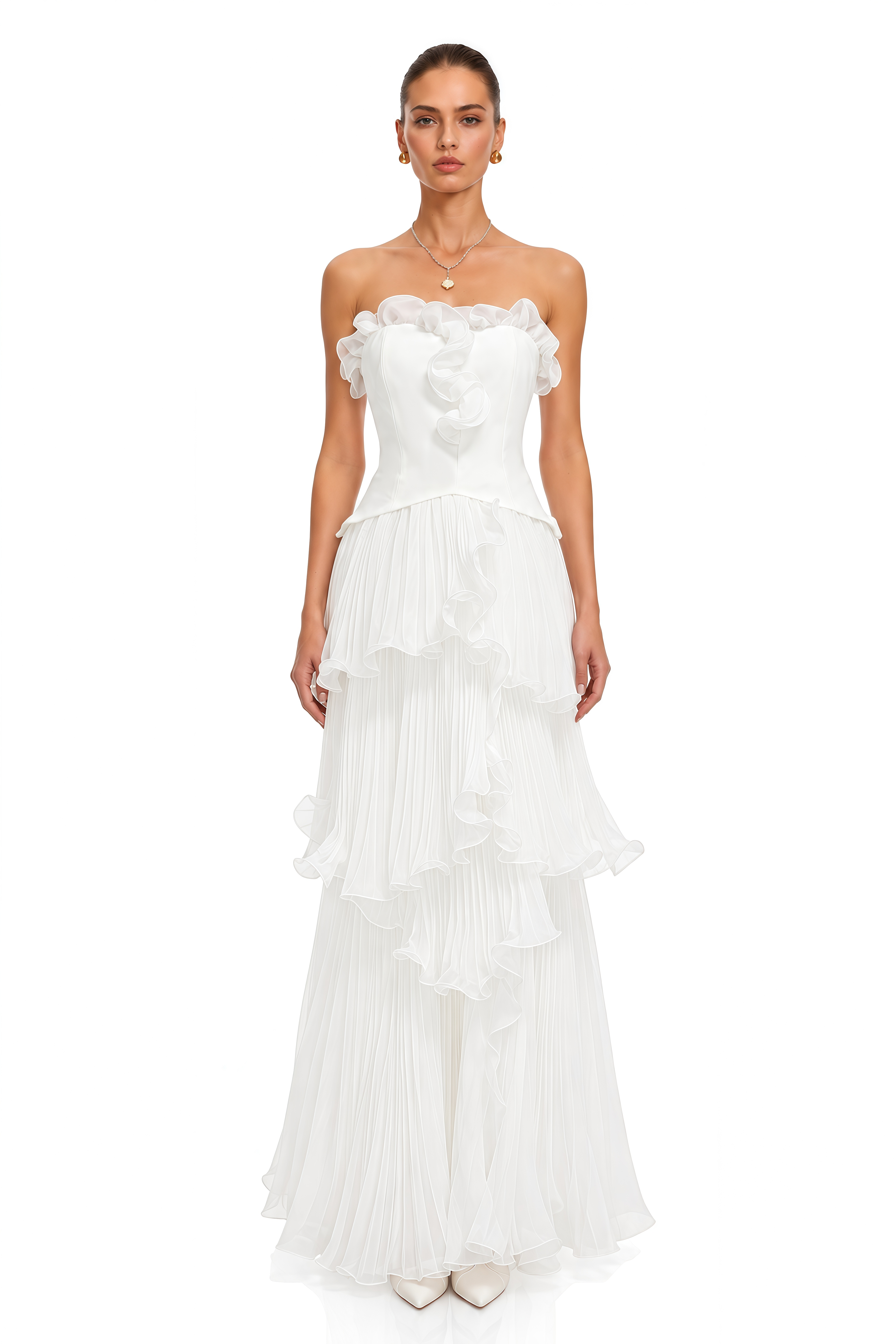Keilani White Off-Shoulder Ruffle Maxi Dress