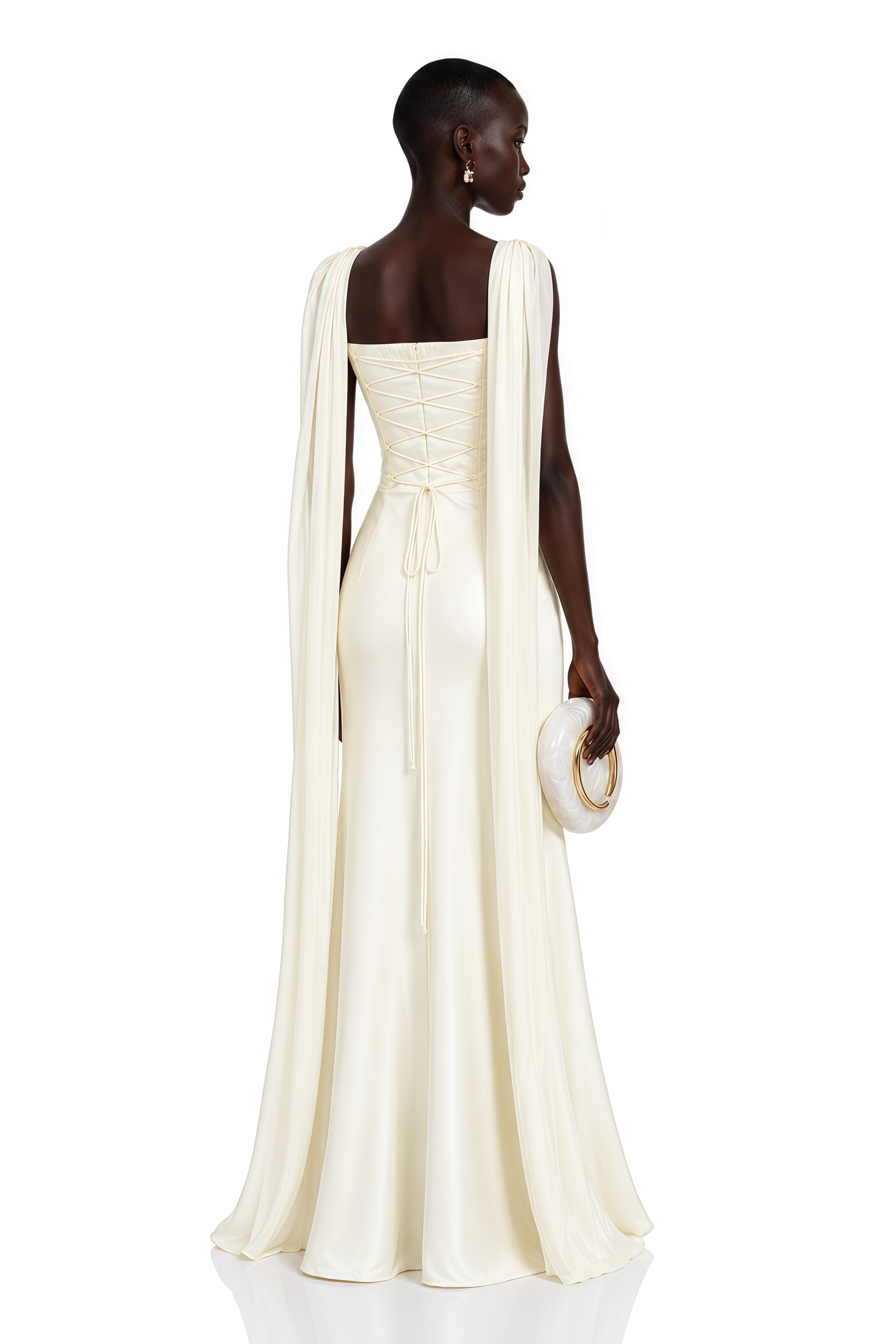 Kereru White Off-shoulder Pleated Gloosy Maxi Dress