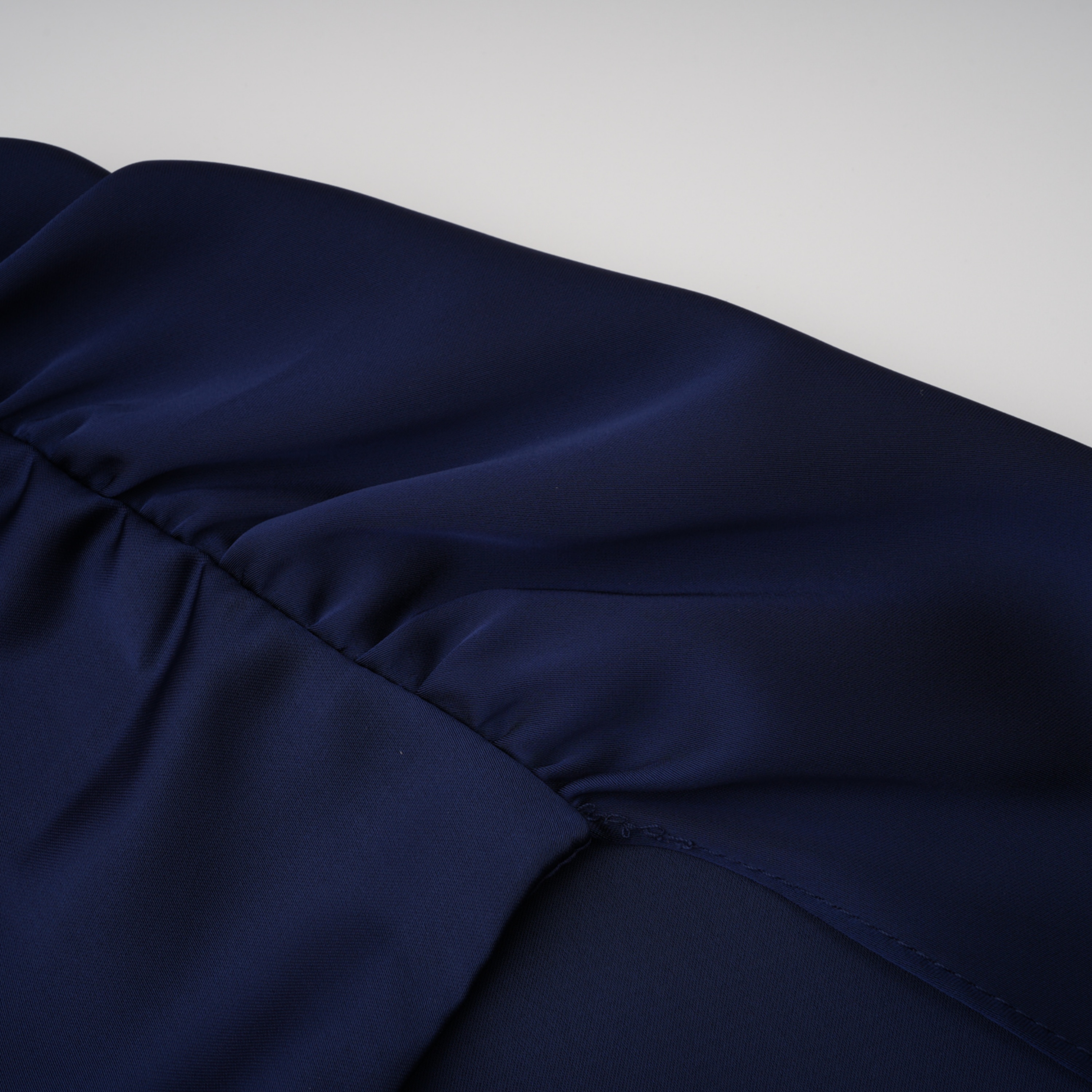Kerttu Navy Blue Ruched Maxi Dress with Asymmetrical Sleeves