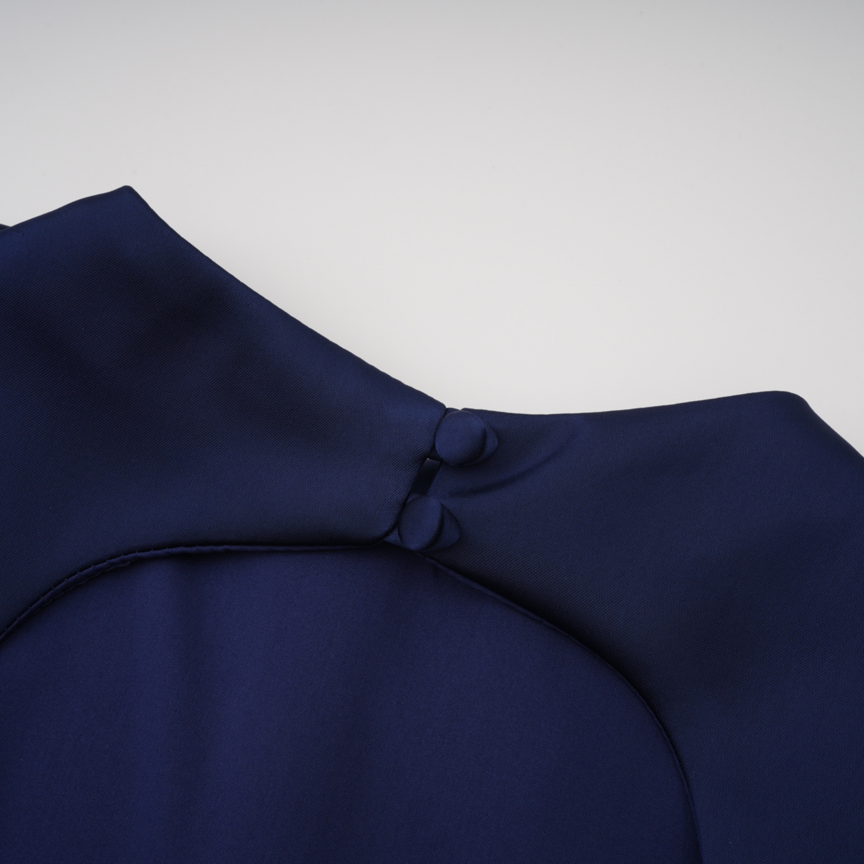 Kerttu Navy Blue Ruched Maxi Dress with Asymmetrical Sleeves
