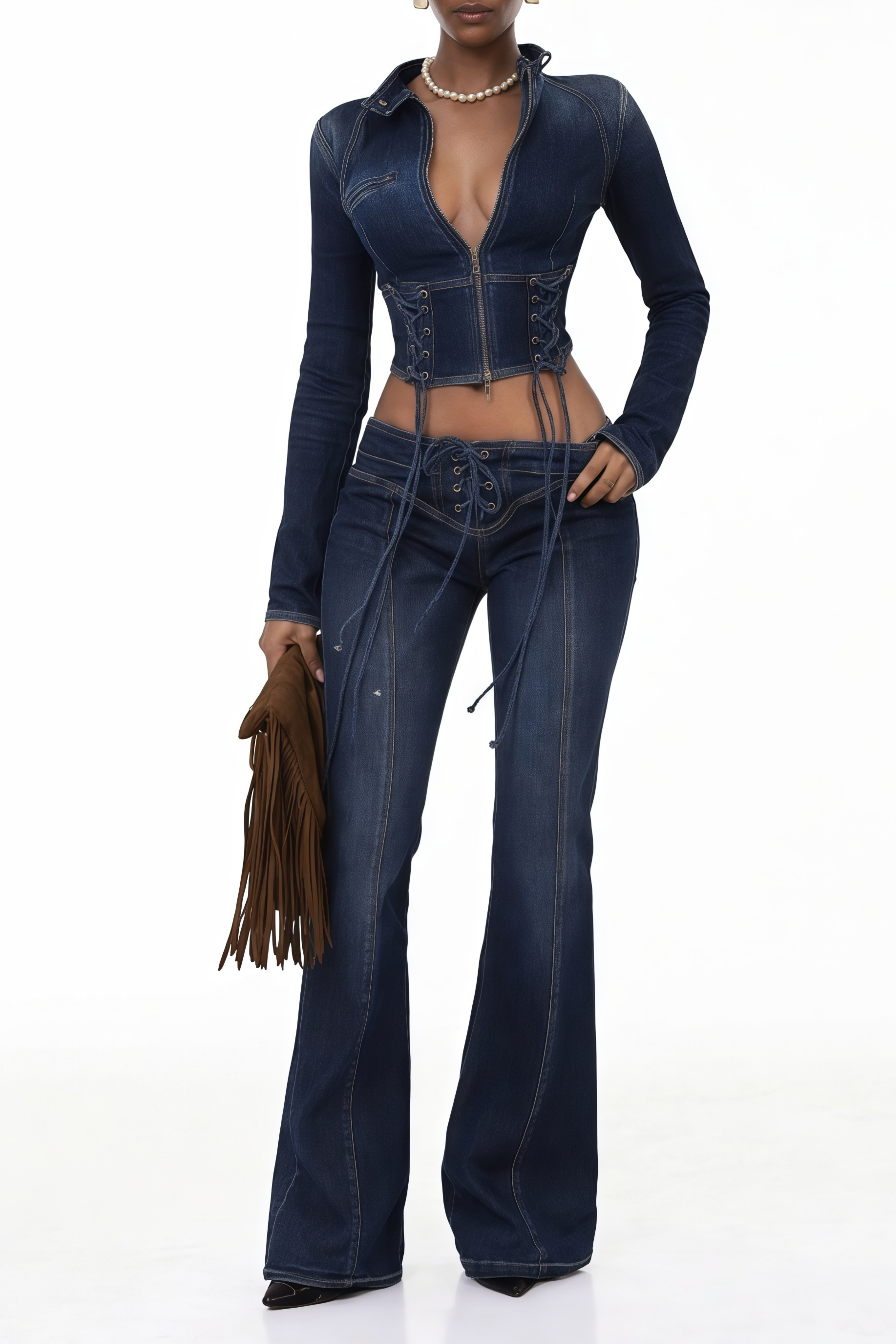 Blue Denim Lace-Up Co-ord Set