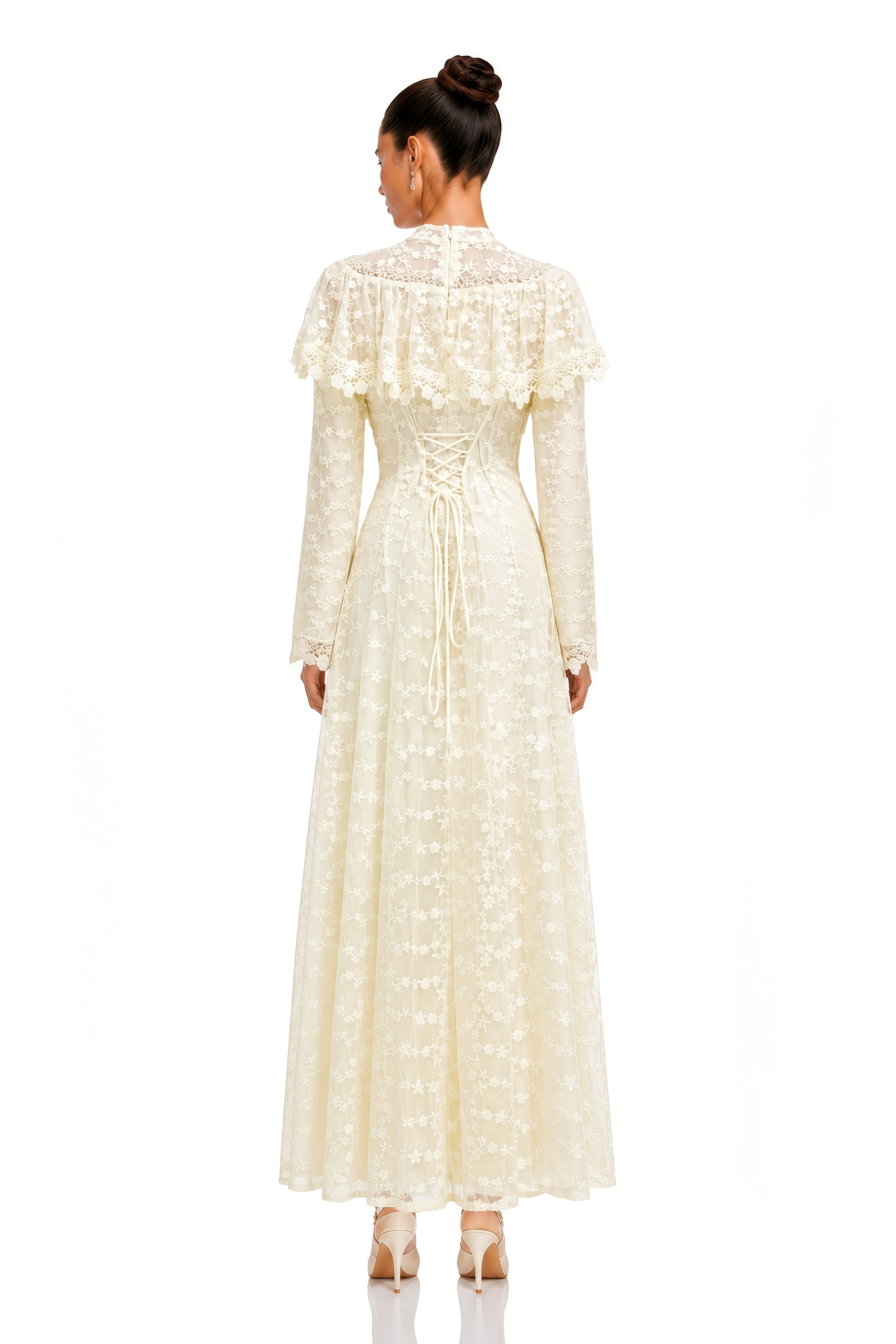 Kira Neutral Lace Button-Front Maxi Dress
