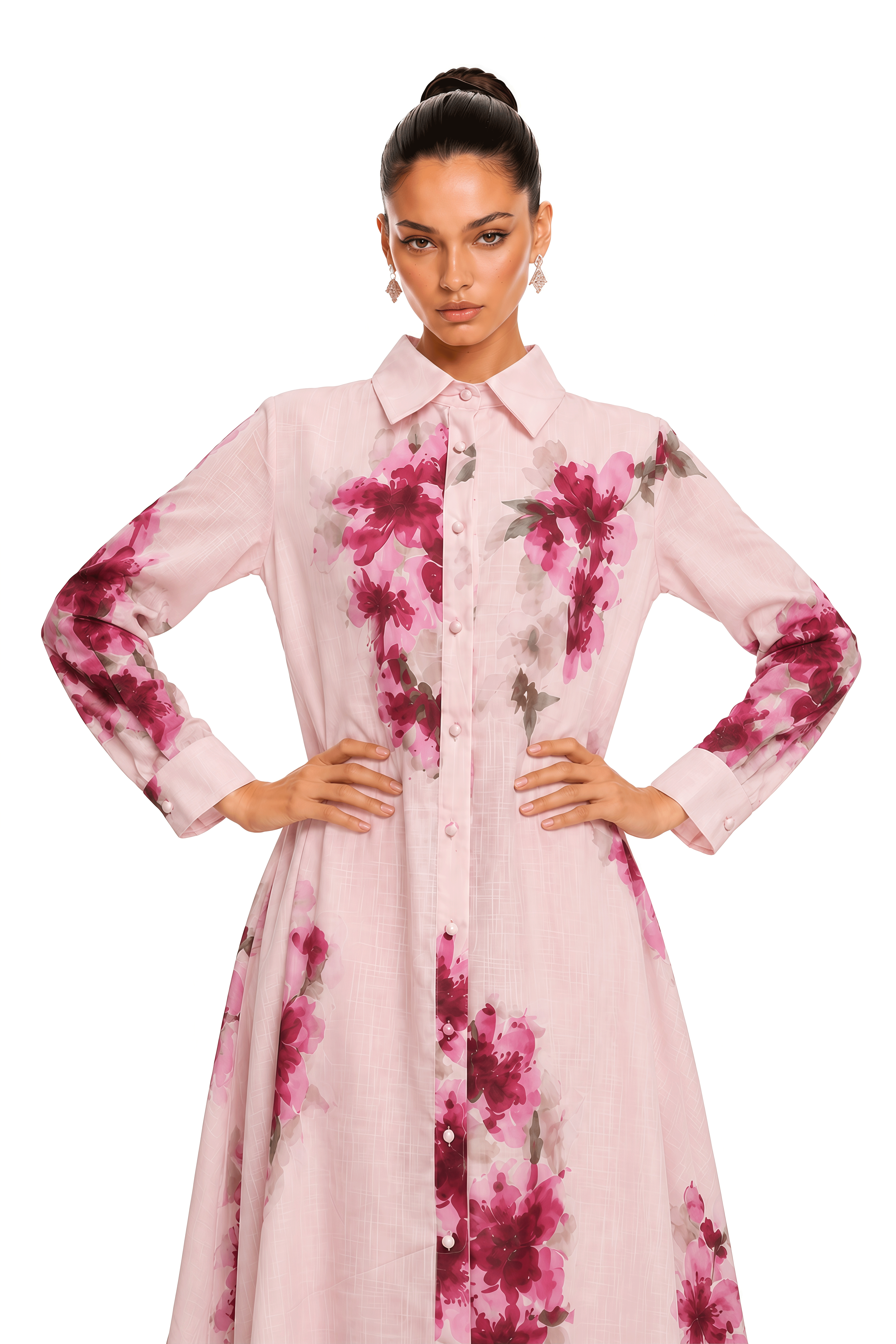 Kori Pink Floral Long Blouse & Wide-Leg Trousers Set