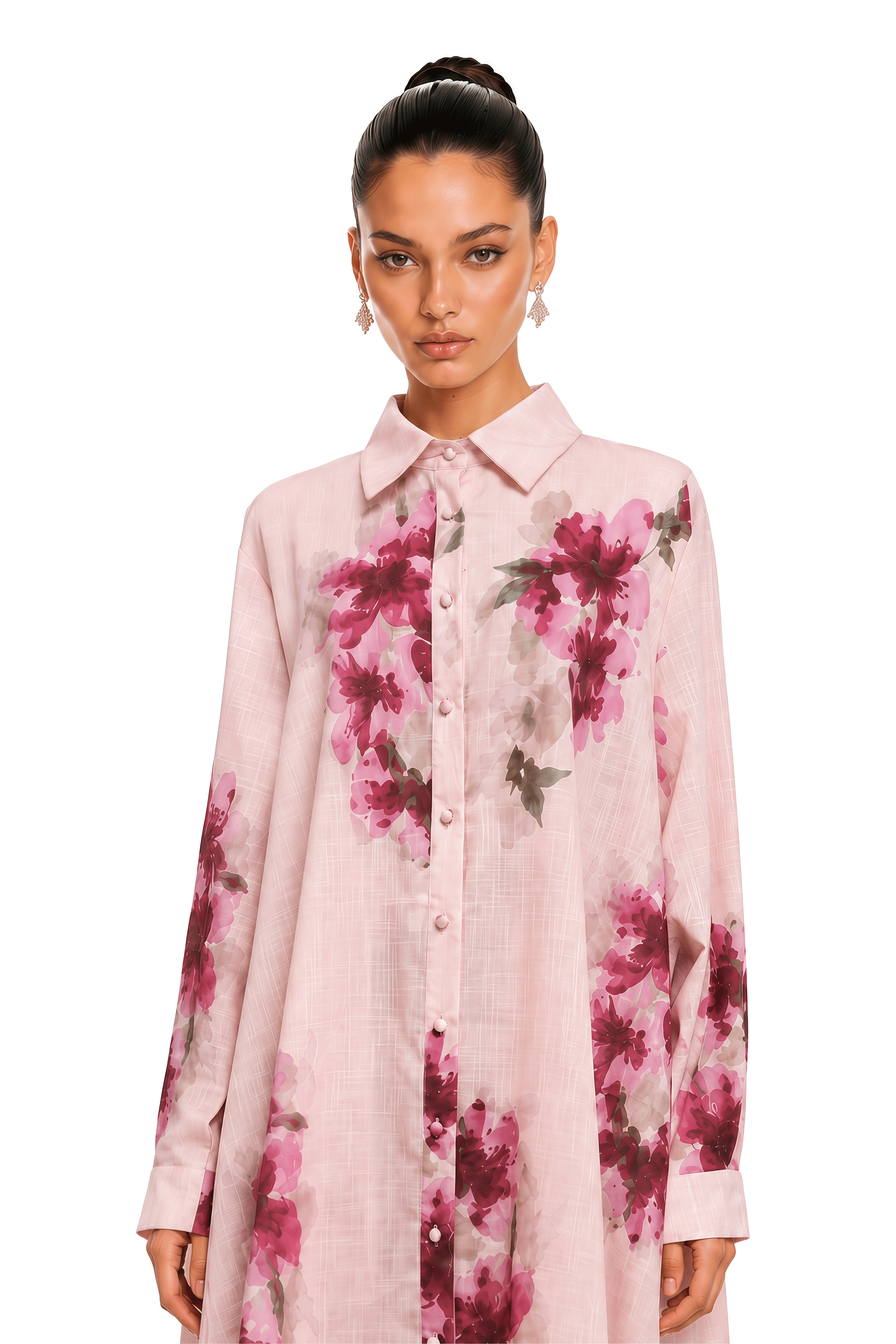 Kori Pink Floral Long Blouse & Wide-Leg Trousers Set