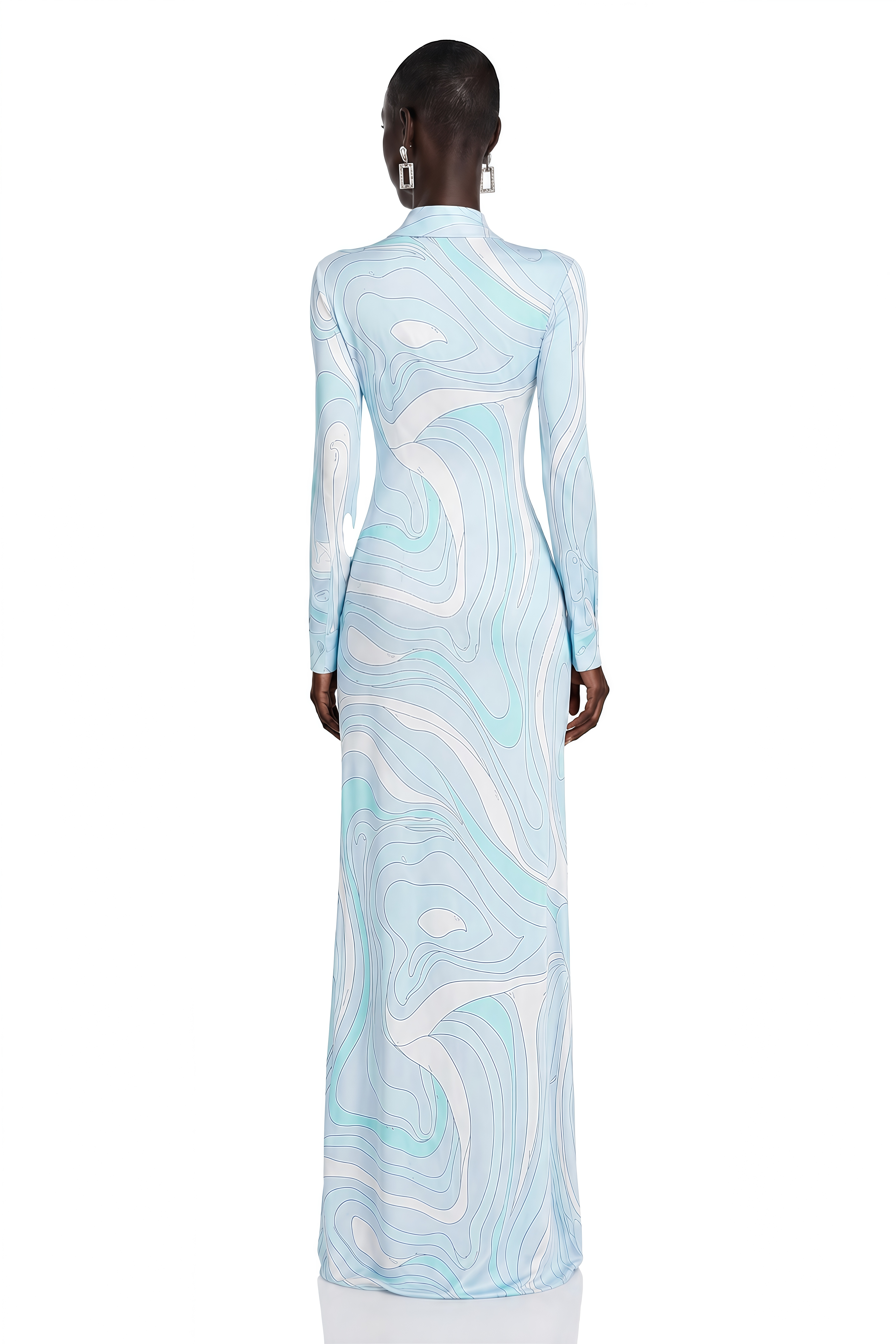 Kyomi Light Blue Printed Long Sleeve Maxi Dress