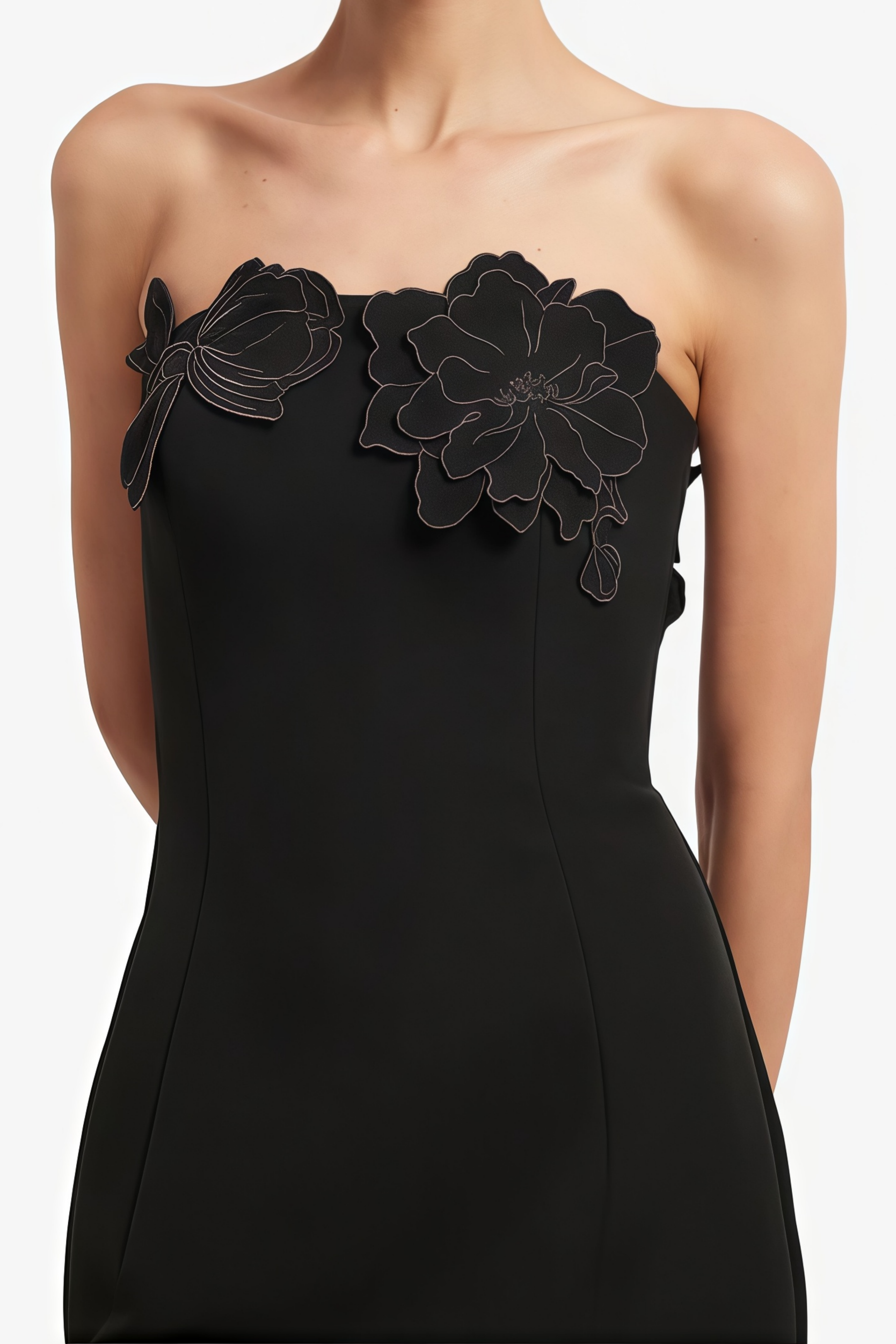 Strapless Floral Embroidered Maxi Dress