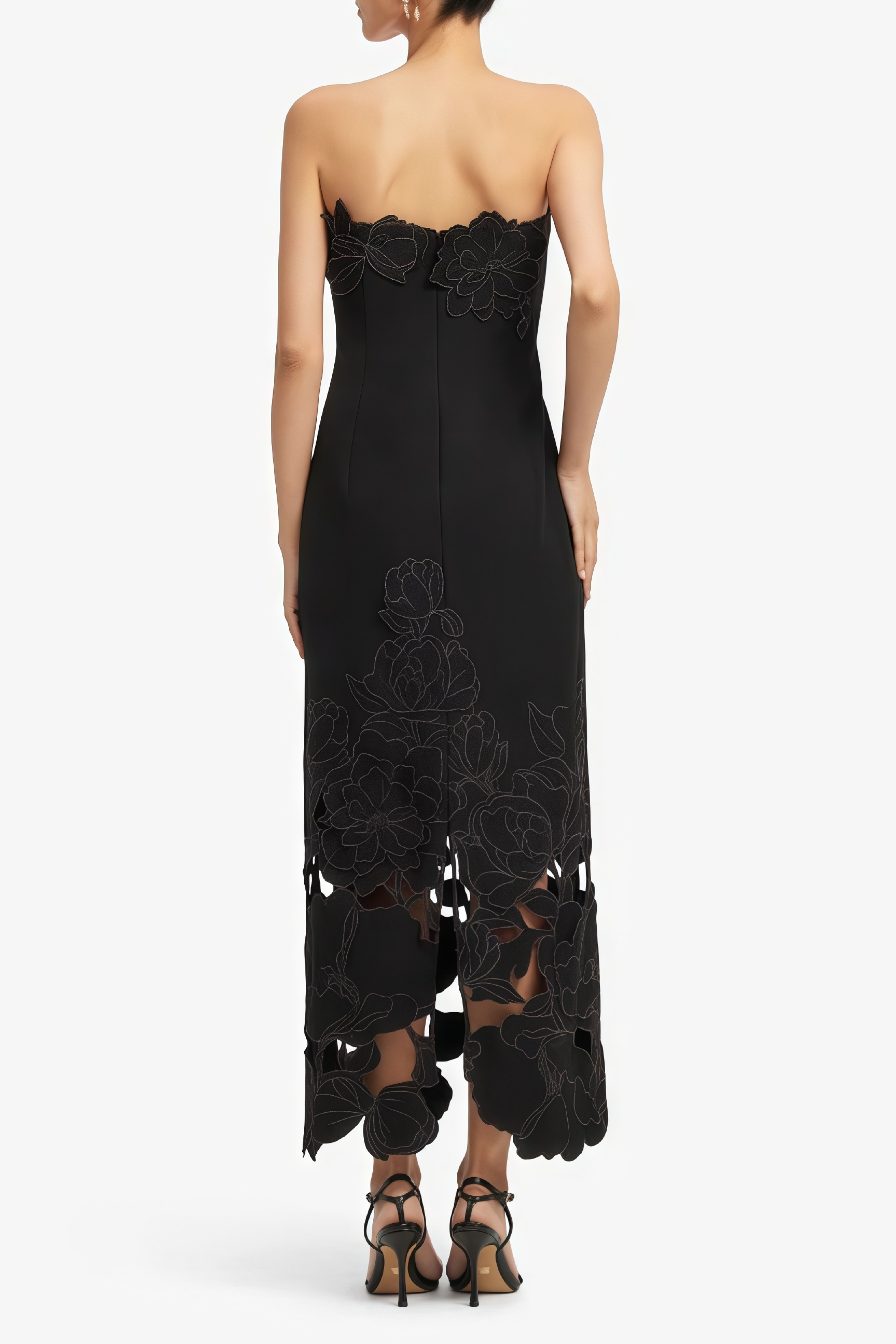Strapless Floral Embroidered Maxi Dress
