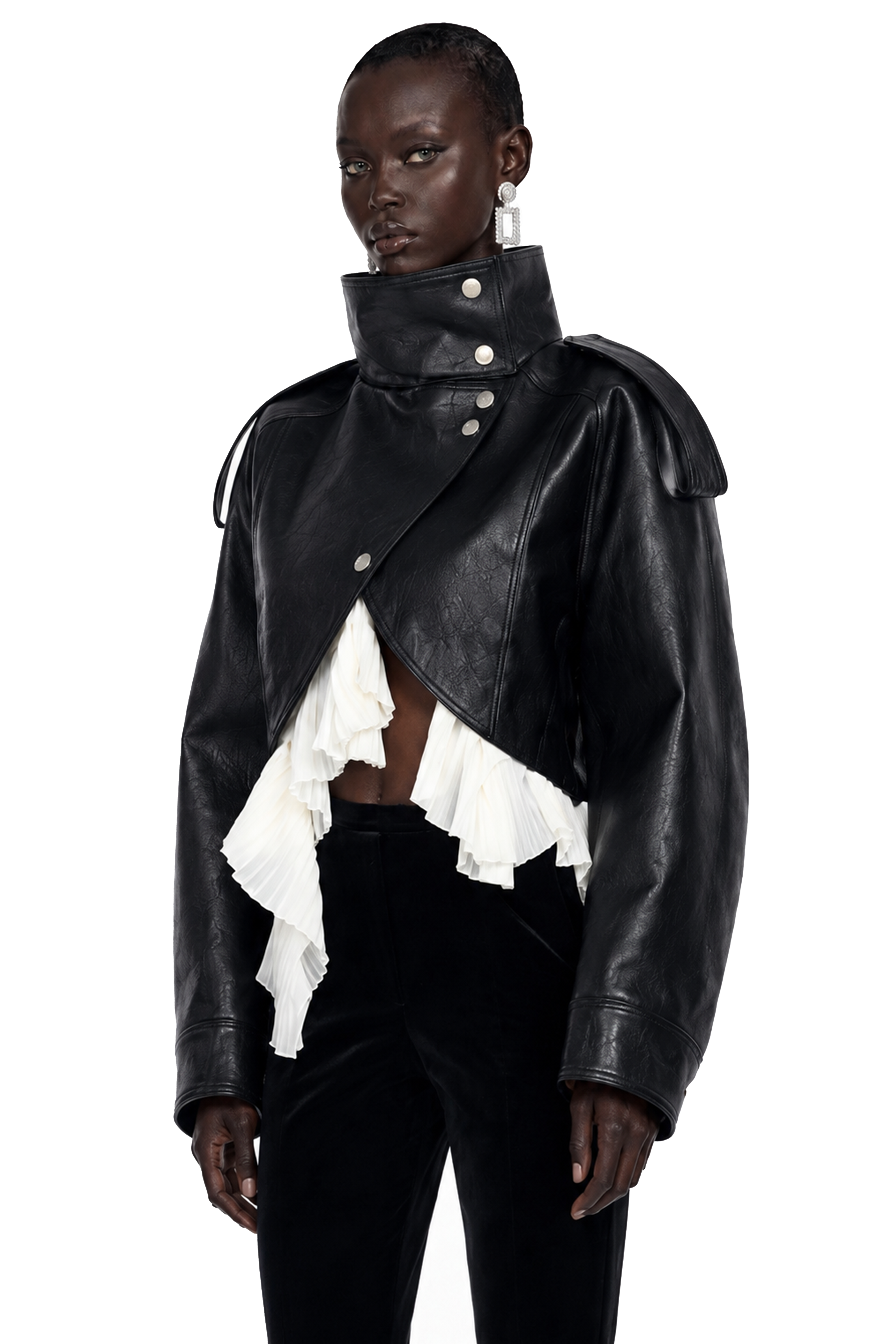 Landry Black High Neck Aysmmetrical Oversized Jacket
