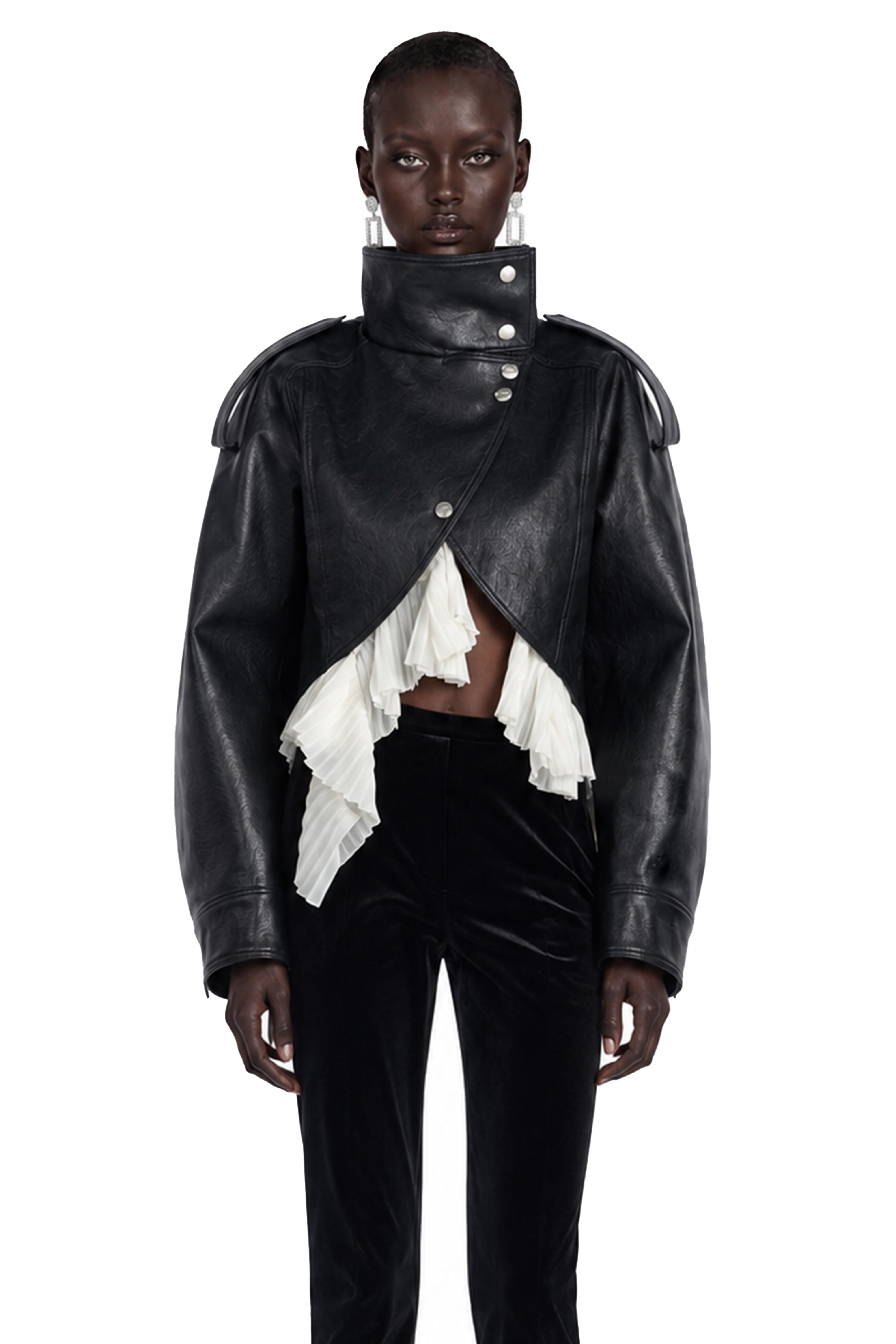 Landry Black High Neck Aysmmetrical Oversized Jacket