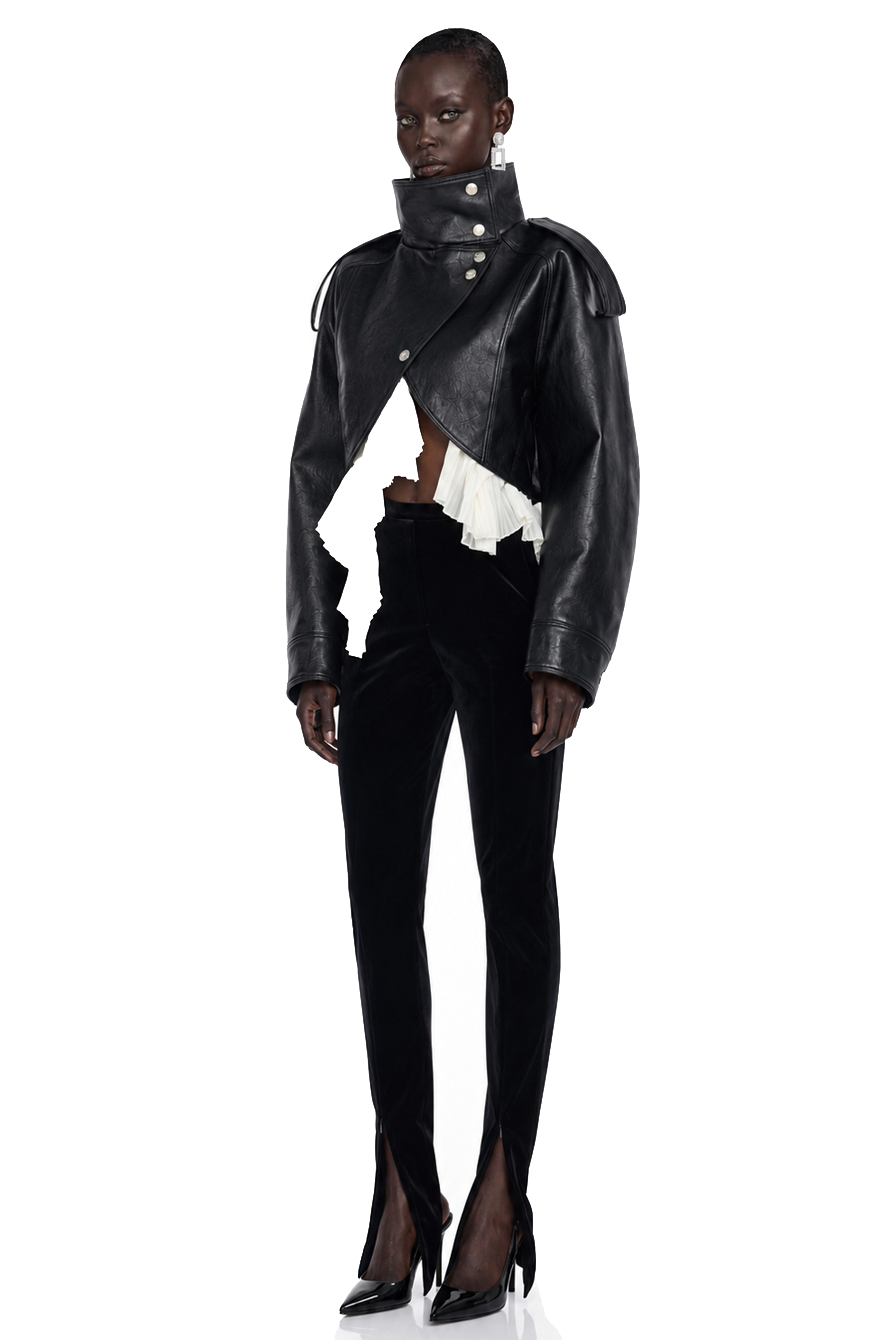 Landry Black High Neck Aysmmetrical Oversized Jacket