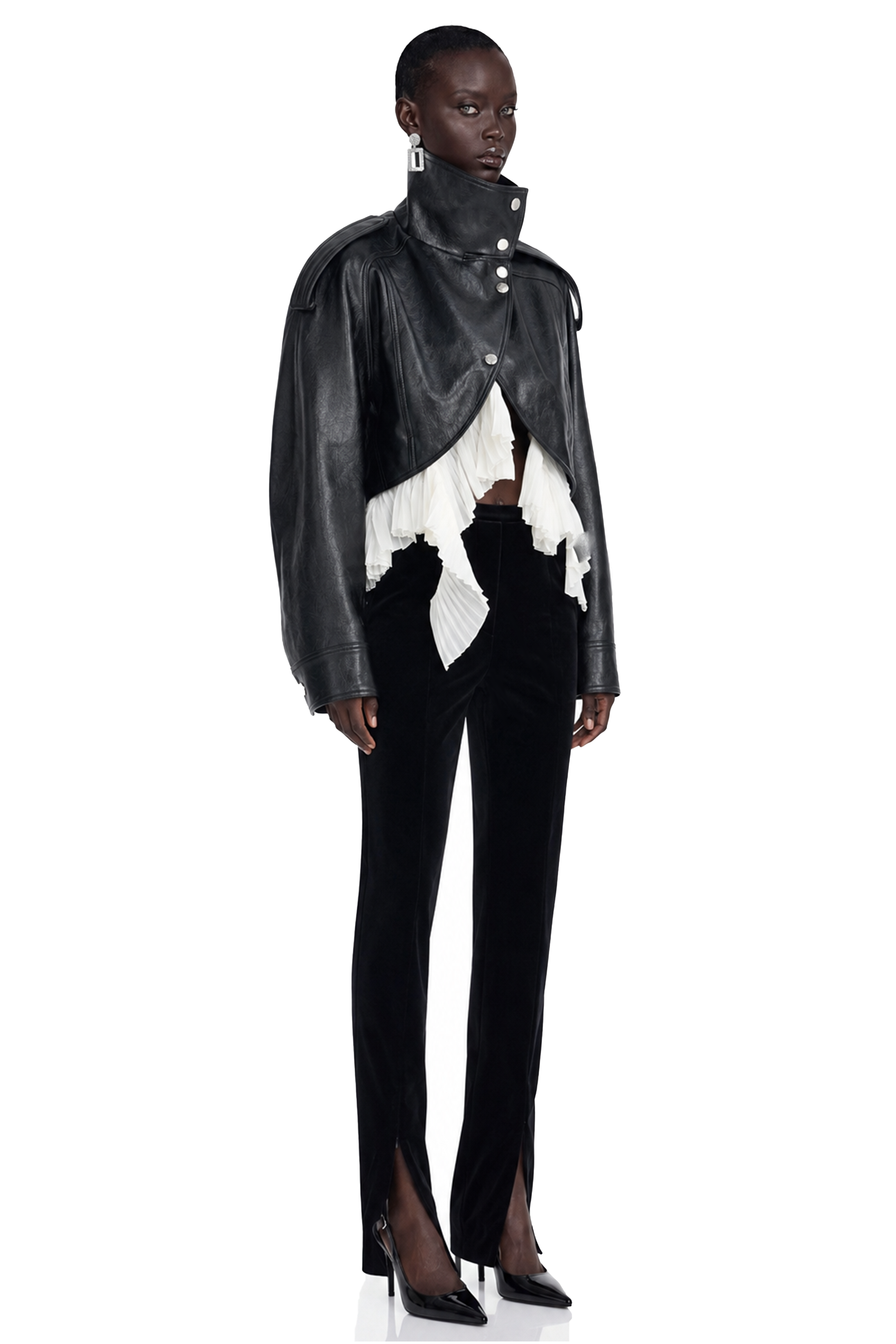 Landry Black High Neck Aysmmetrical Oversized Jacket