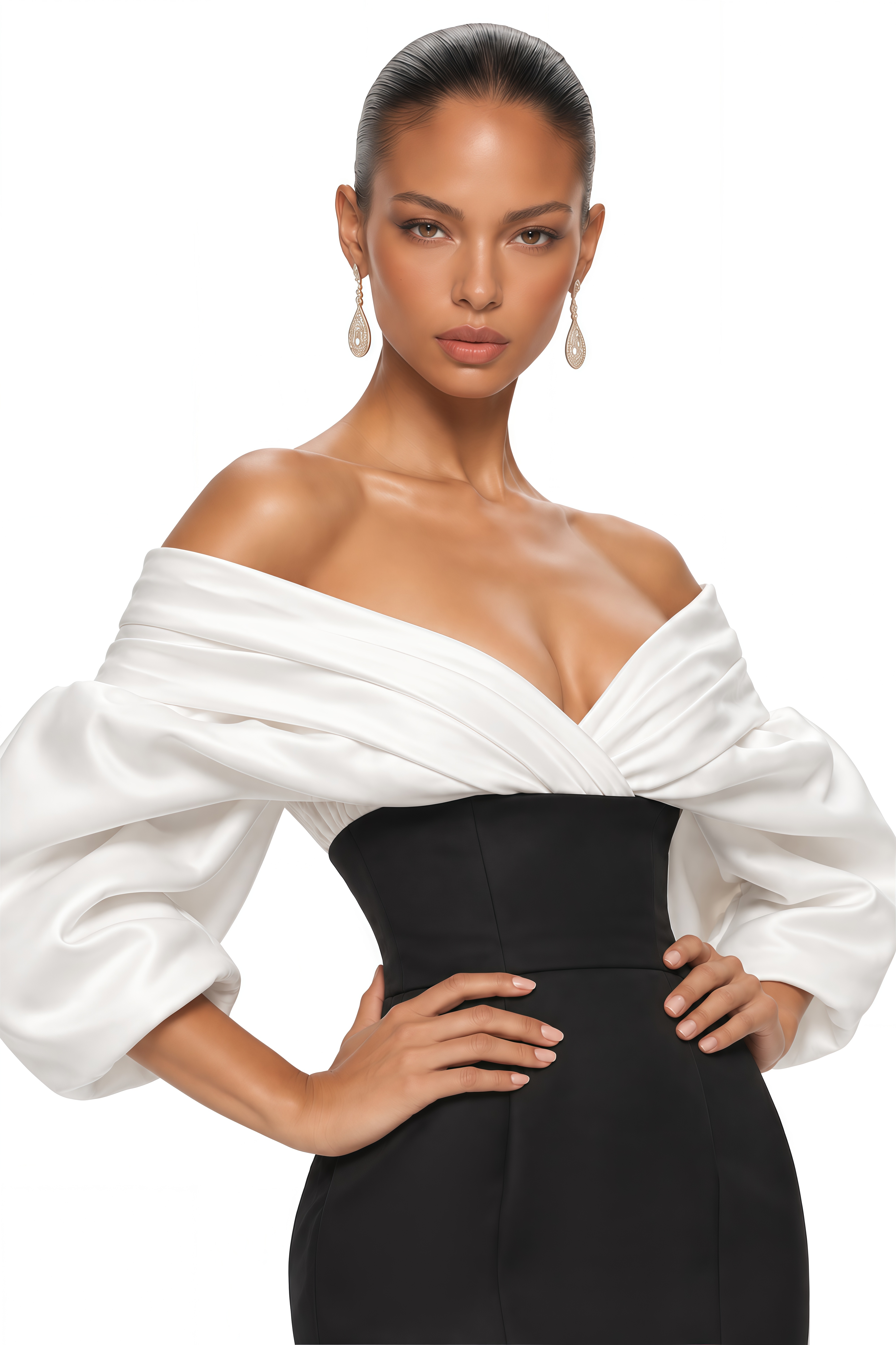 Lavinia Black Contrast Off Shoulder Corset Maxi Dress