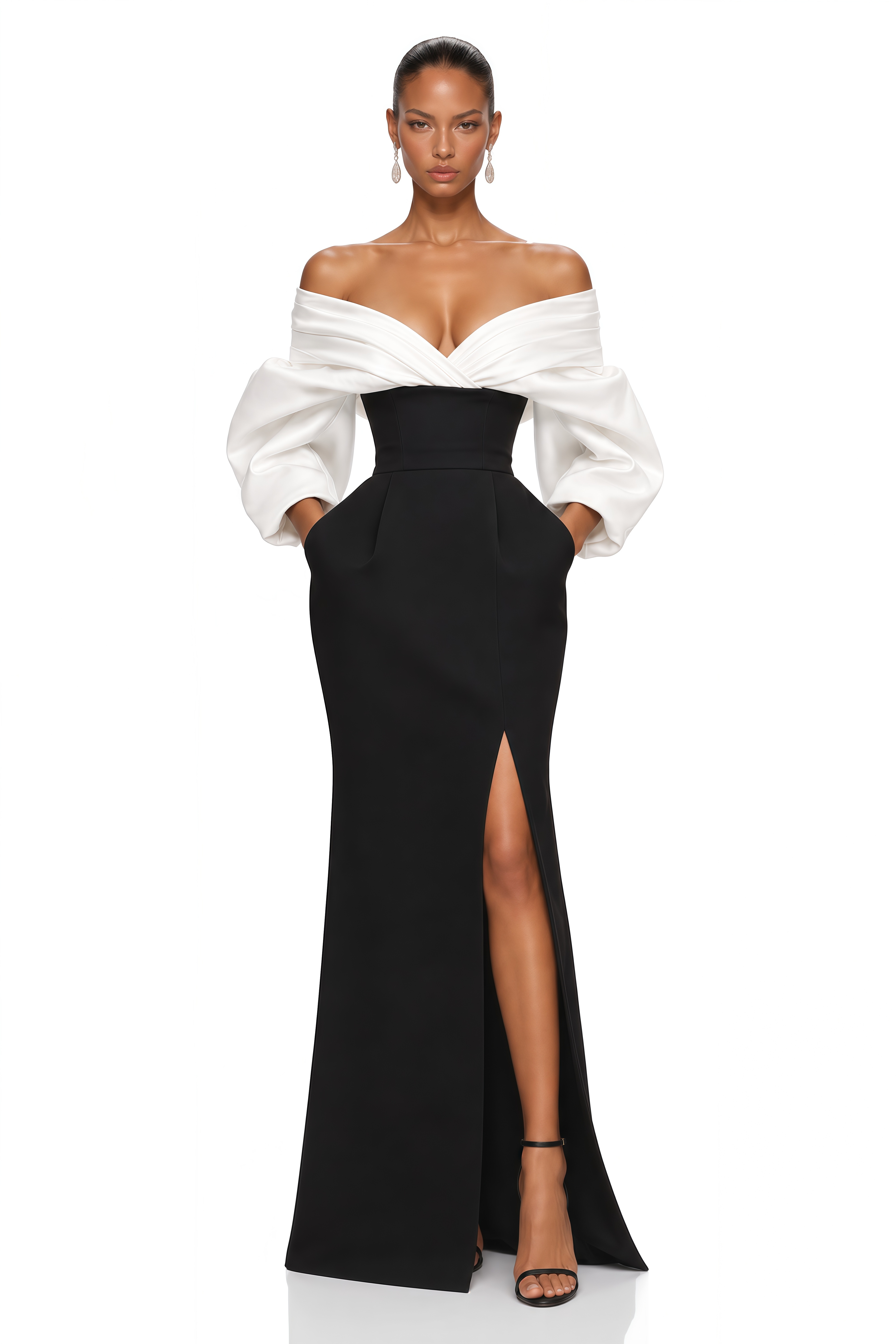 Lavinia Black Contrast Off Shoulder Corset Maxi Dress