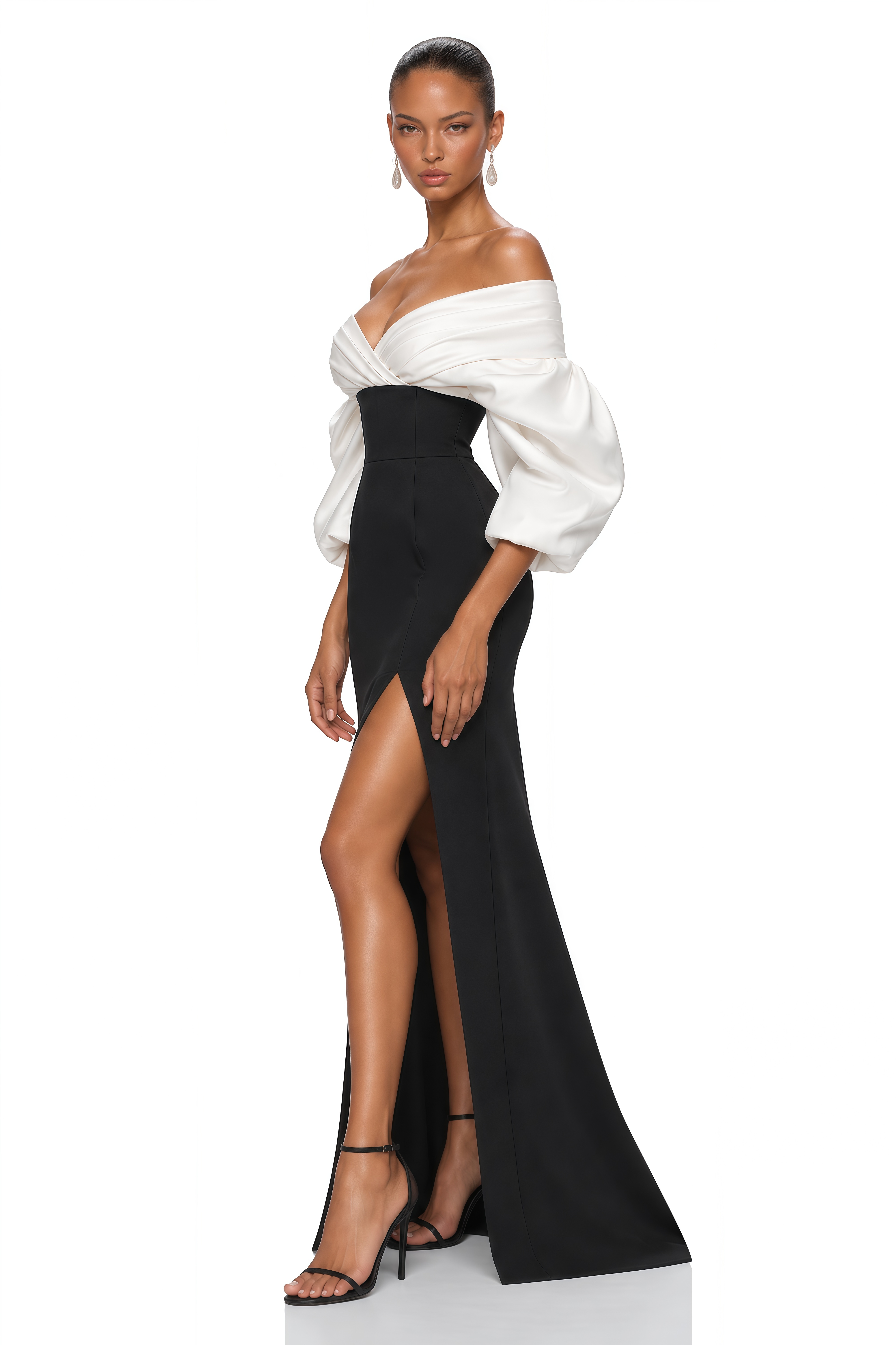 Lavinia Black Contrast Off Shoulder Corset Maxi Dress