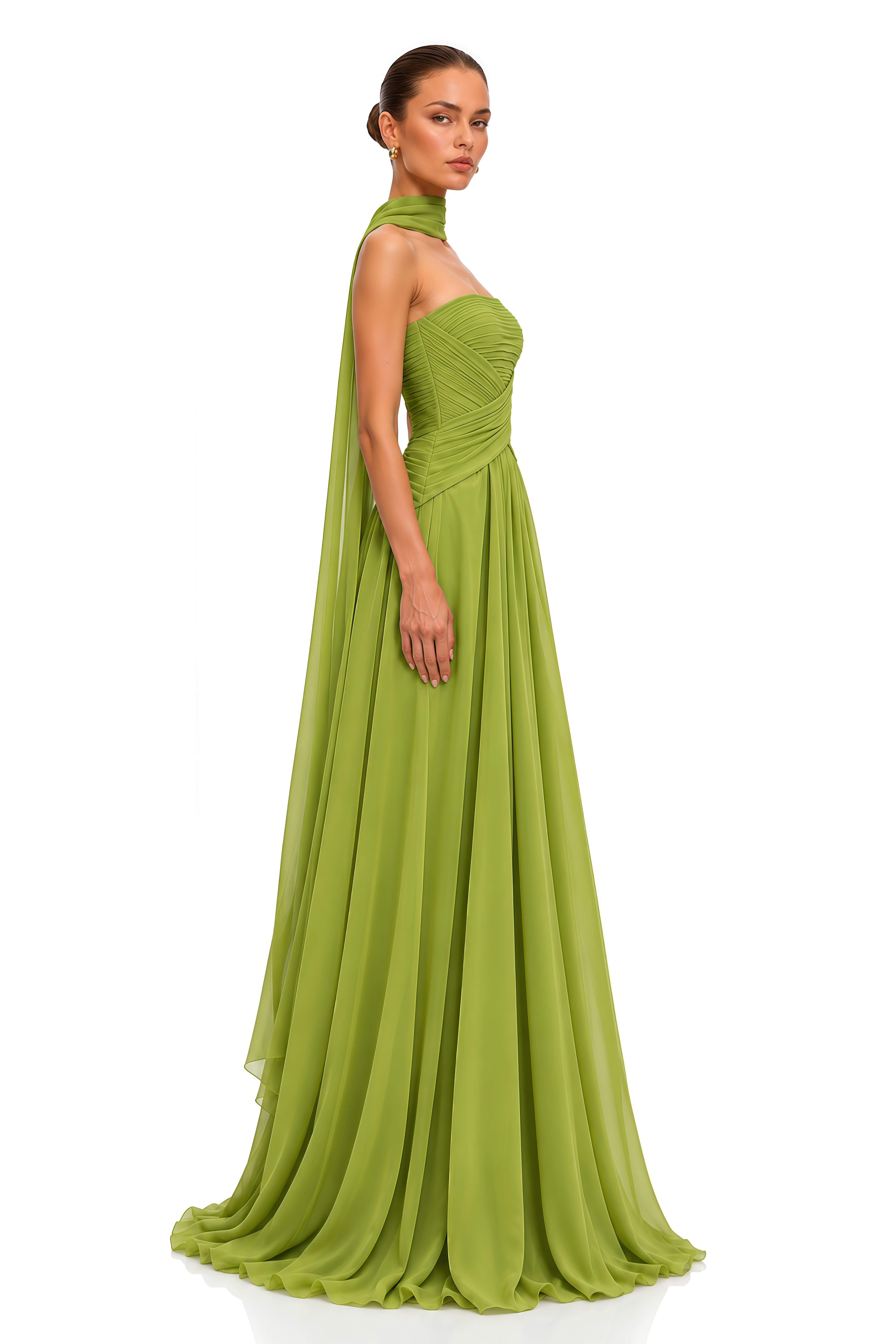 Lavinia Lime Green Strapless Draped Maxi Dress