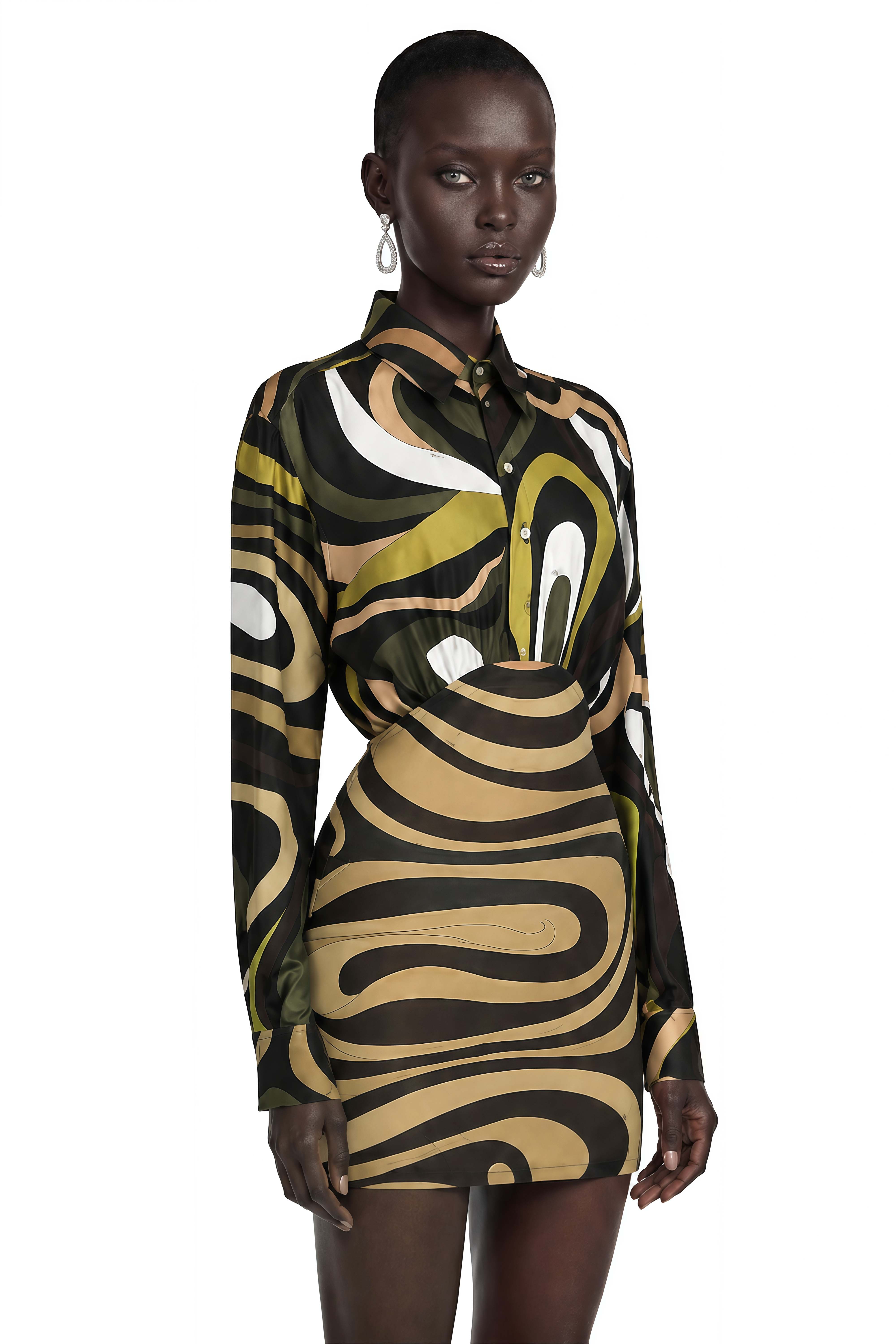 Lavinia Olive Green Abstract Print Mini Dress