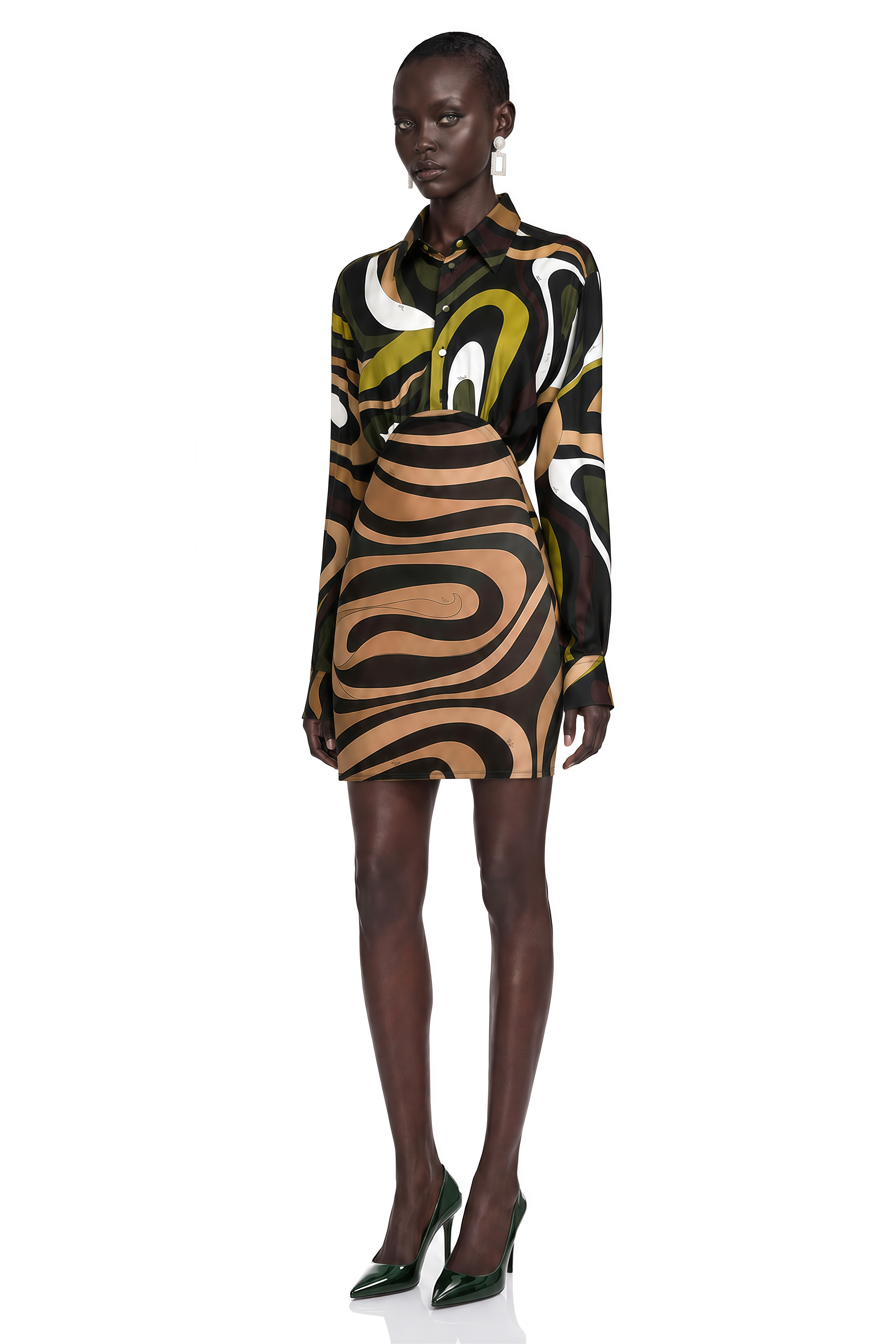 Lavinia Olive Green Abstract Print Mini Skirt