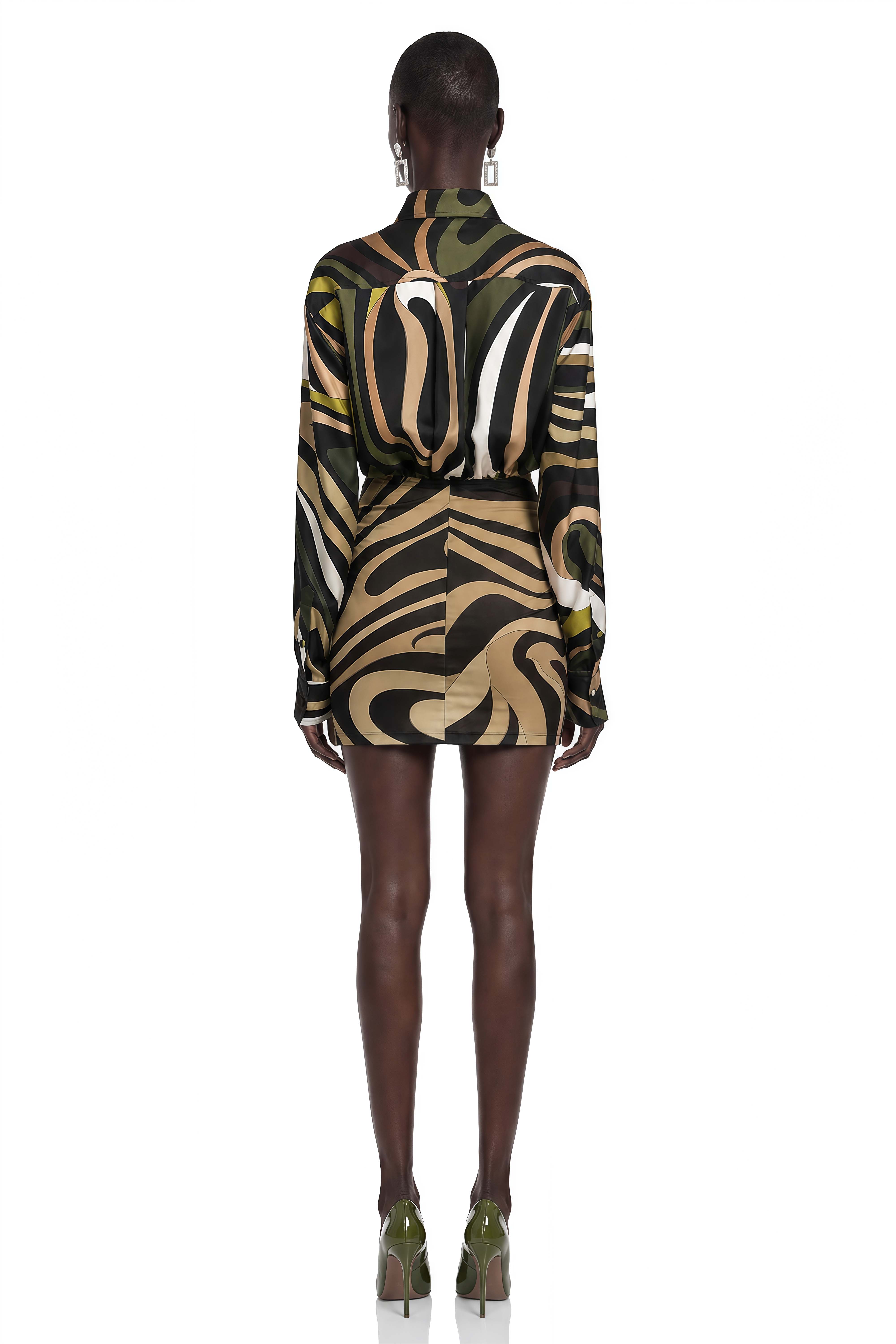 Lavinia Olive Green Abstract Print Mini Dress