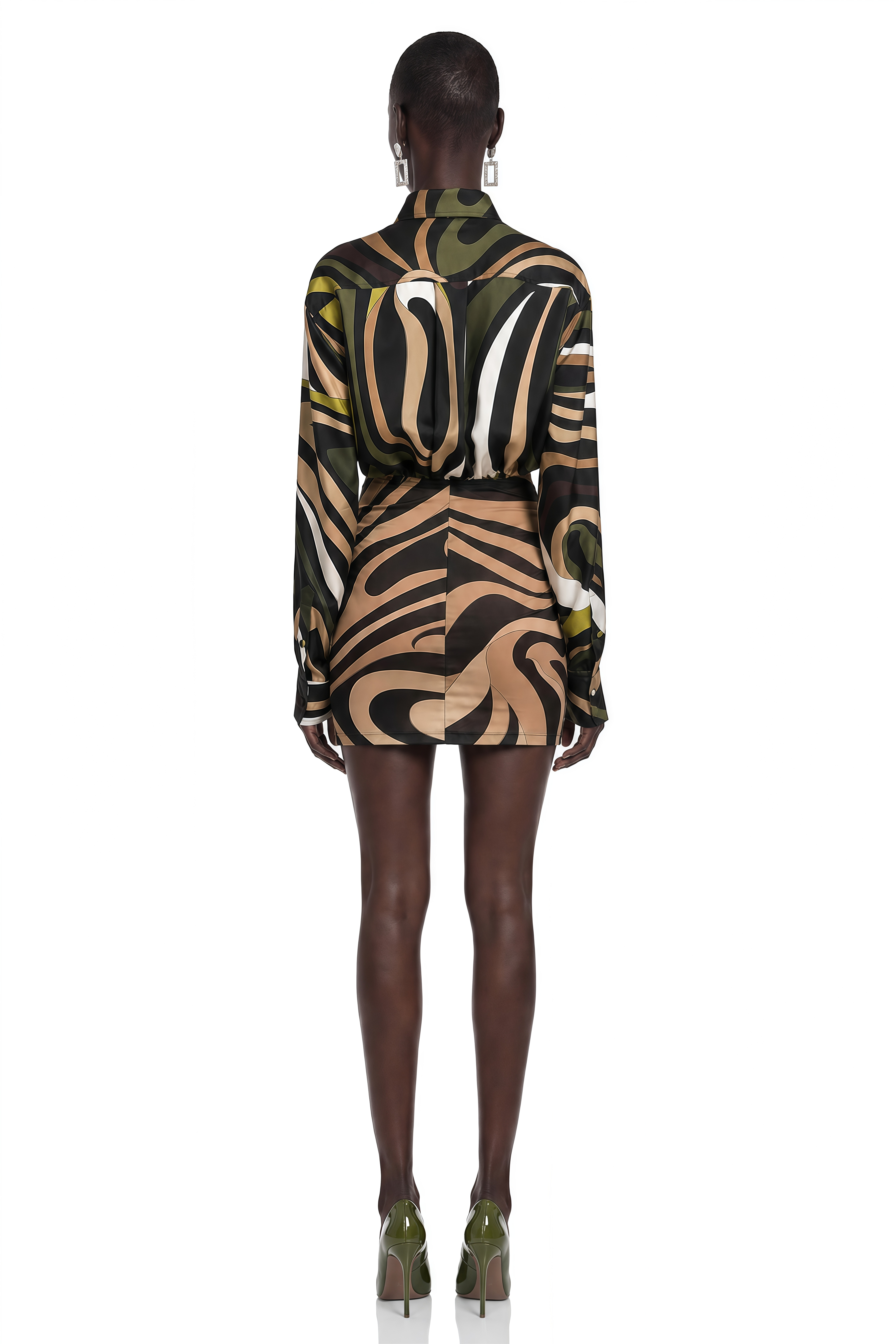 Lavinia Olive Green Abstract Print Mini Skirt