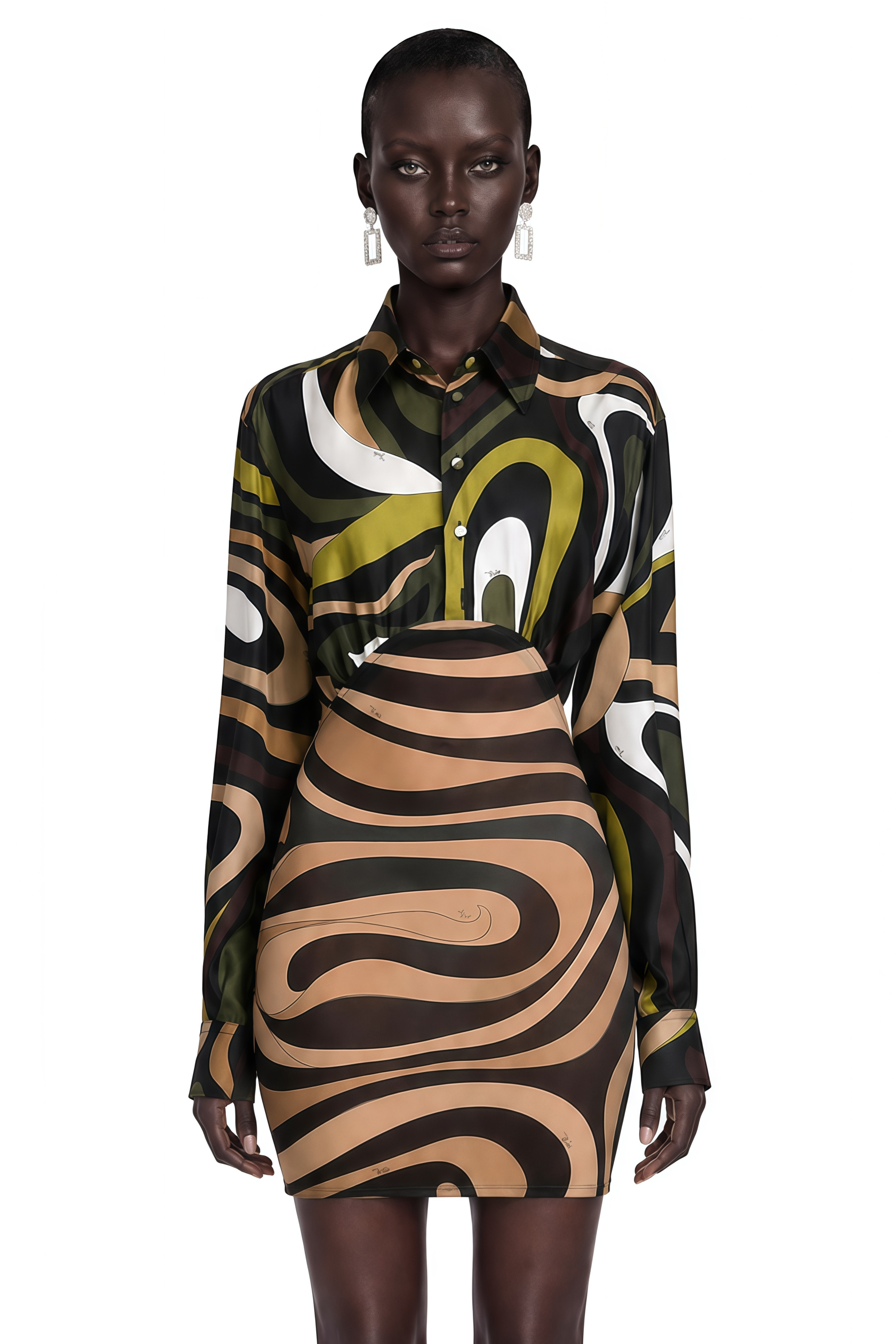 Lavinia Olive Green Abstract Print Mini Skirt
