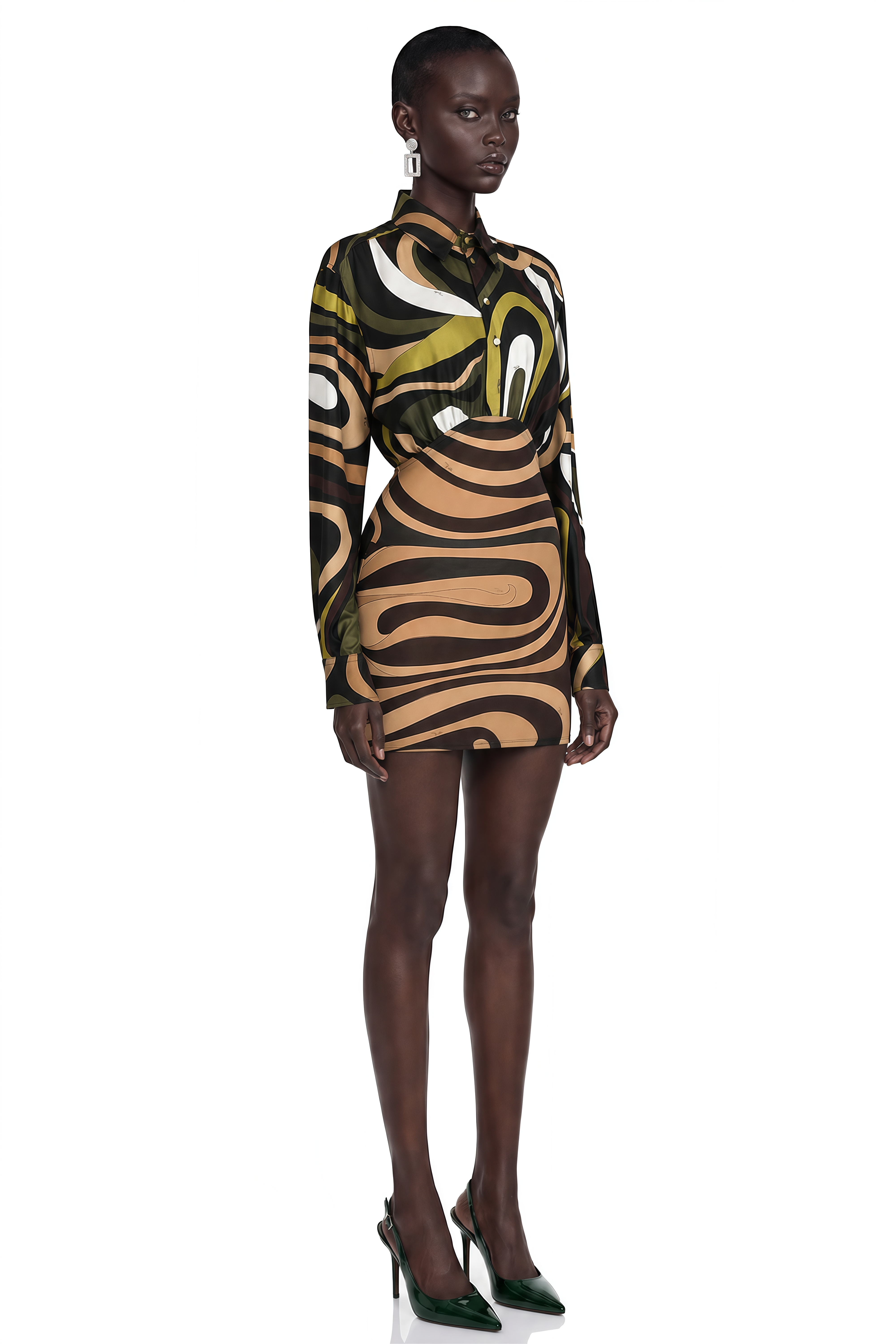 Lavinia Olive Green Abstract Print Mini Skirt