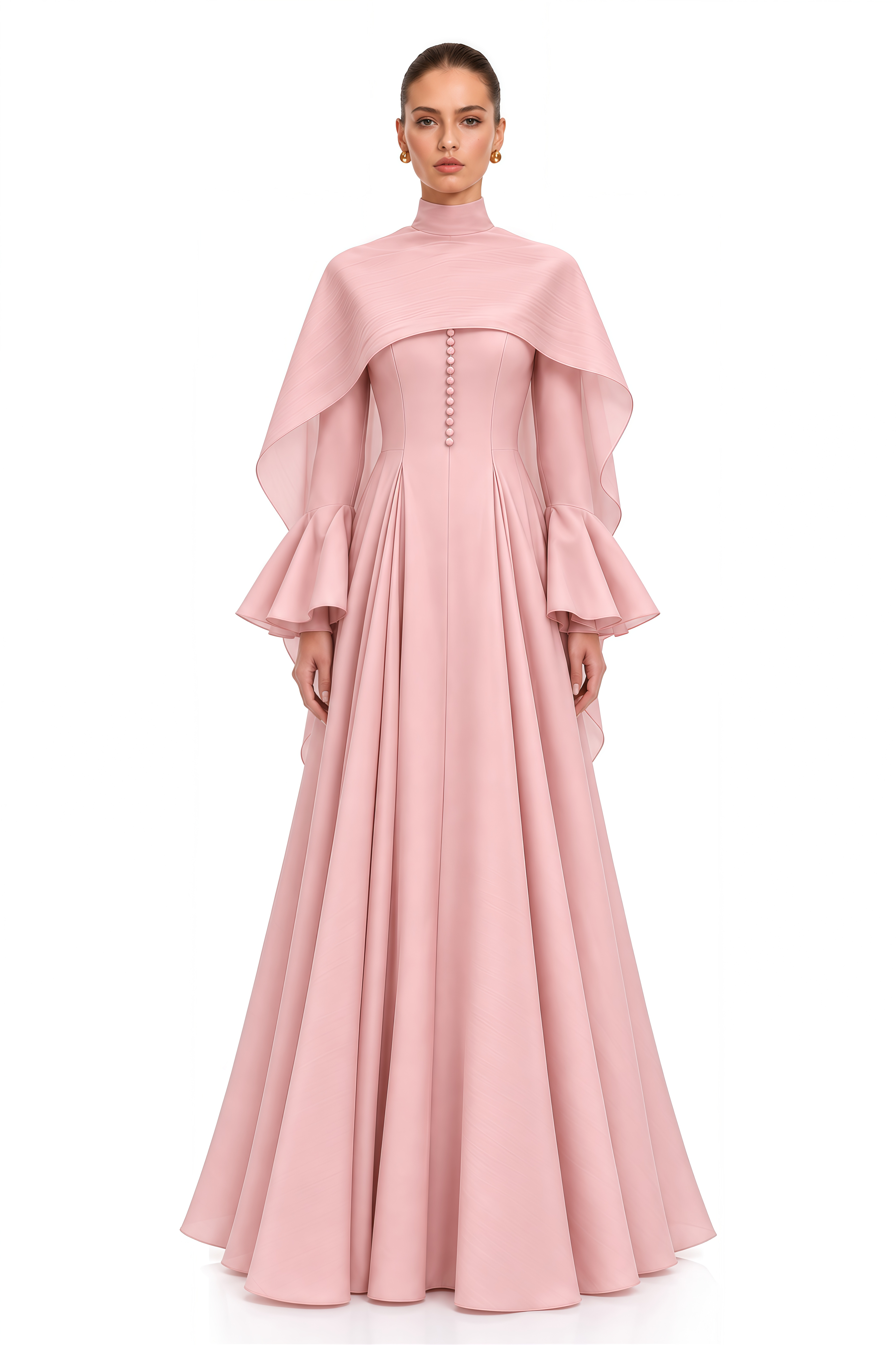 Lavinia Pink High Neck Cape Maxi Dress